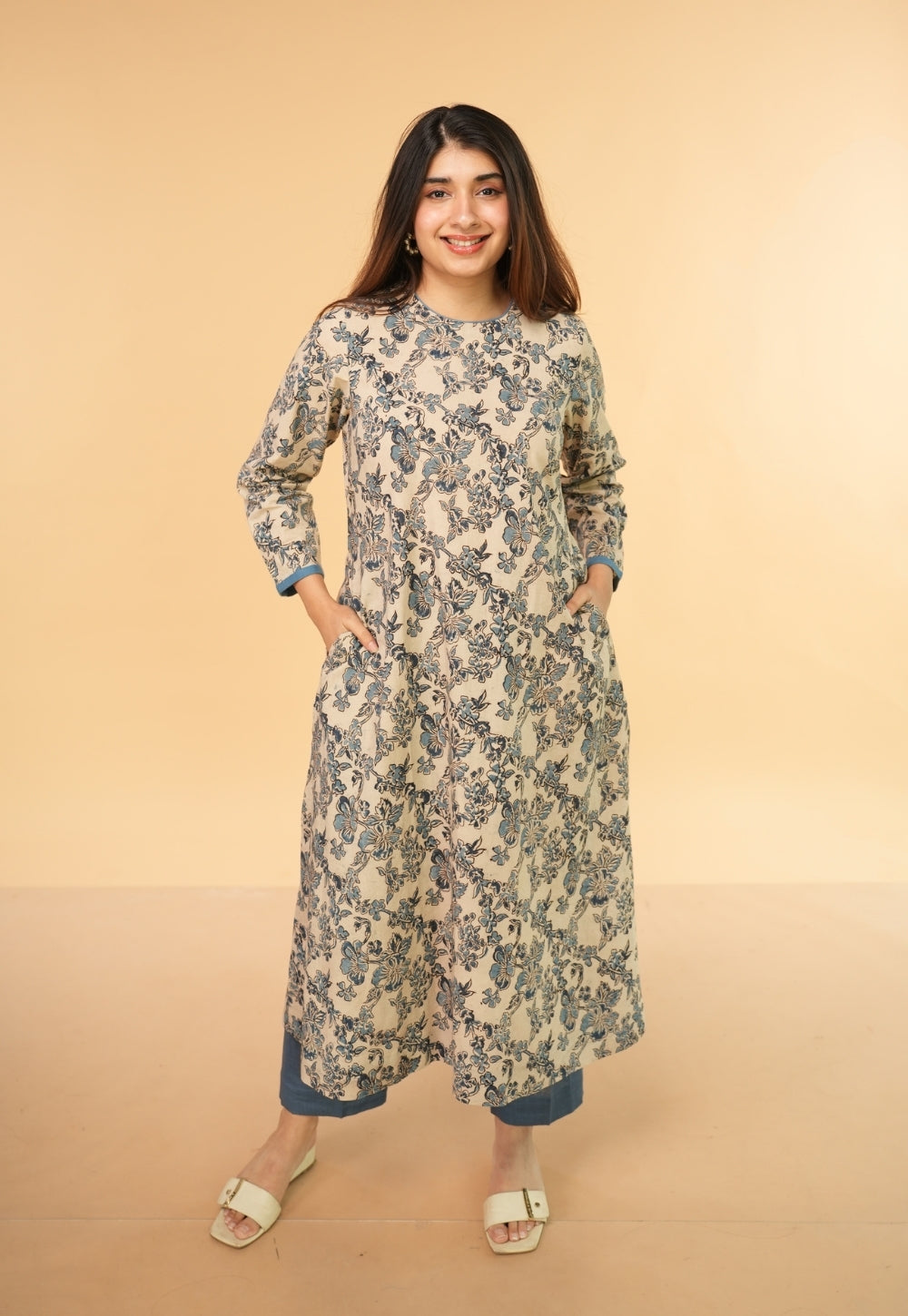 Tahira White Kalamkari Cotton A Line Kurta