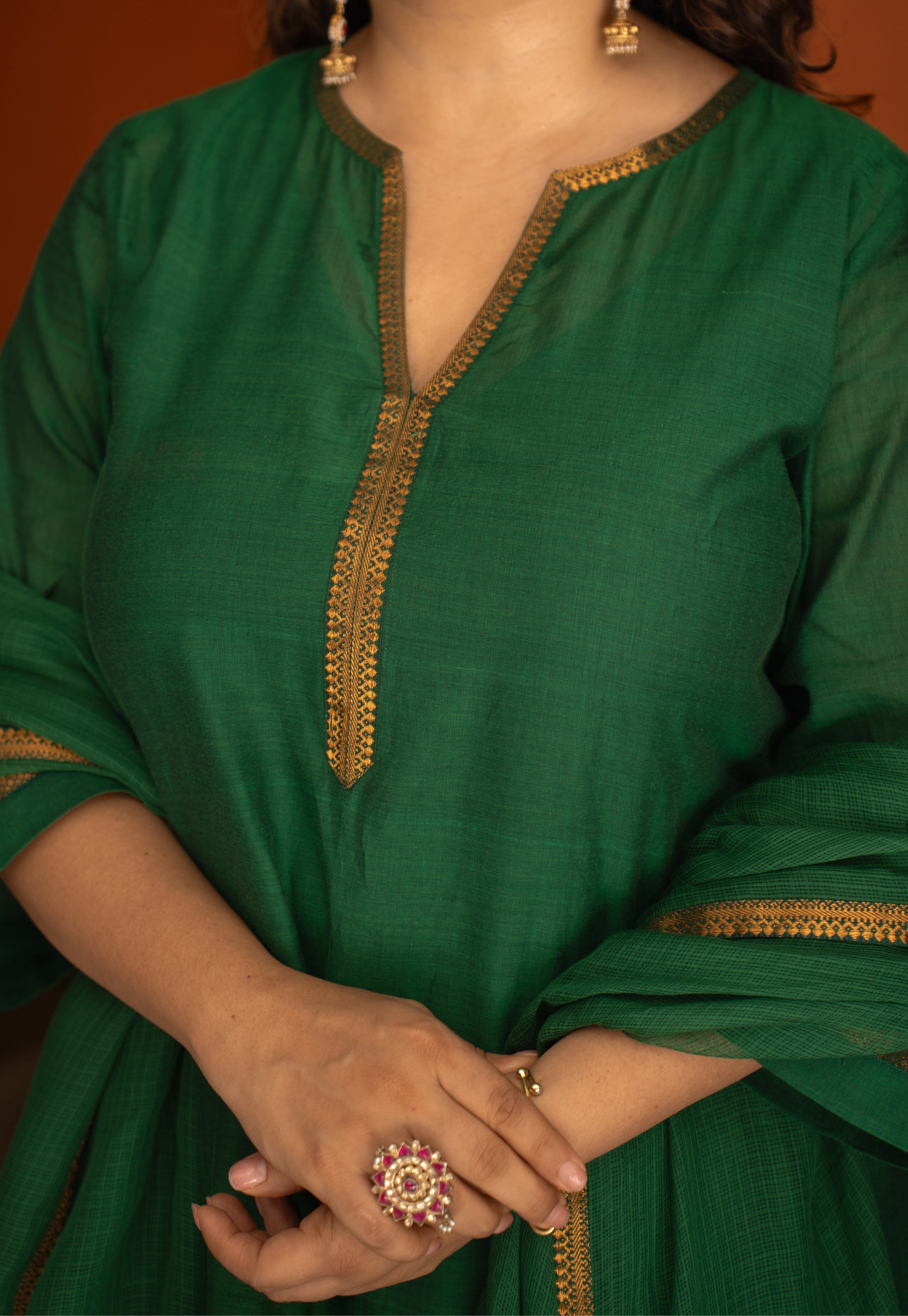 Alvira Green Mangalgiri Cotton Straight Kurta with Nizam Border