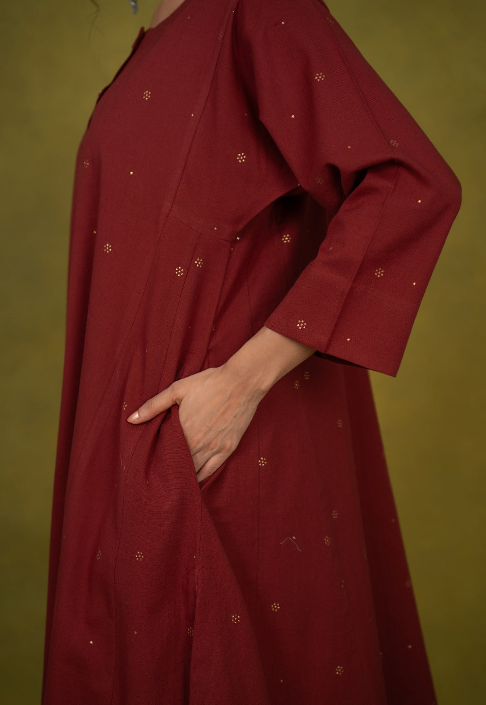 Alizah Maroon Rogan Handblock Printed Cotton Jhabbha Kali Suit Set (Set of 3)