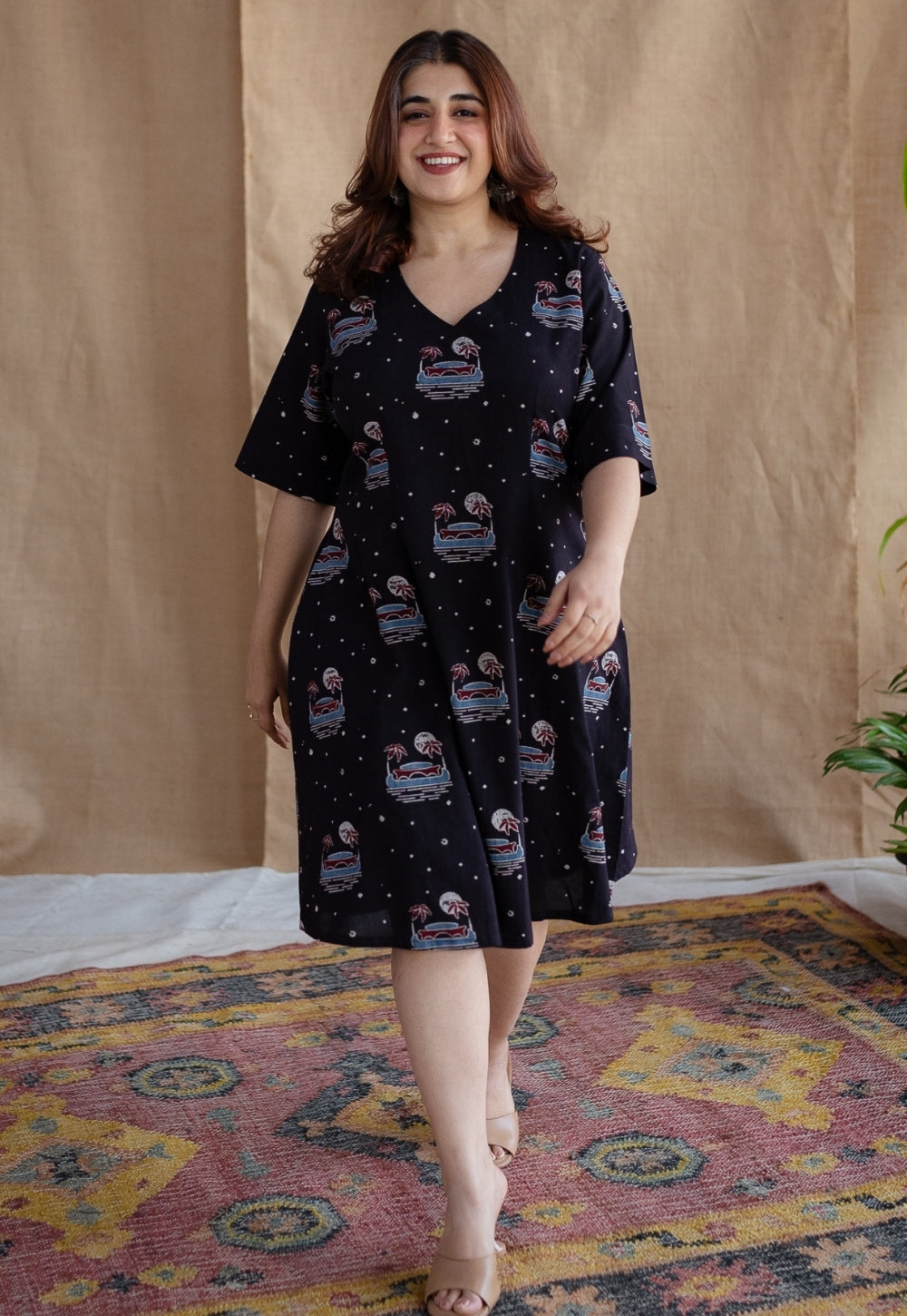 Kochi Ajrakh Black Cotton Dress