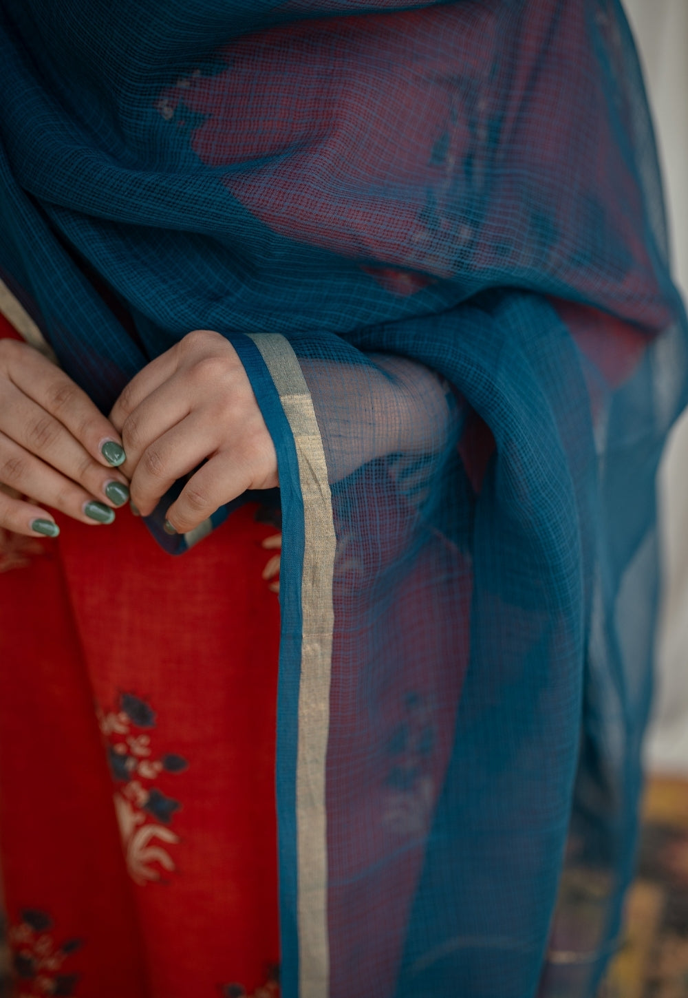 Teal Green Kota Doria Cotton Dupatta