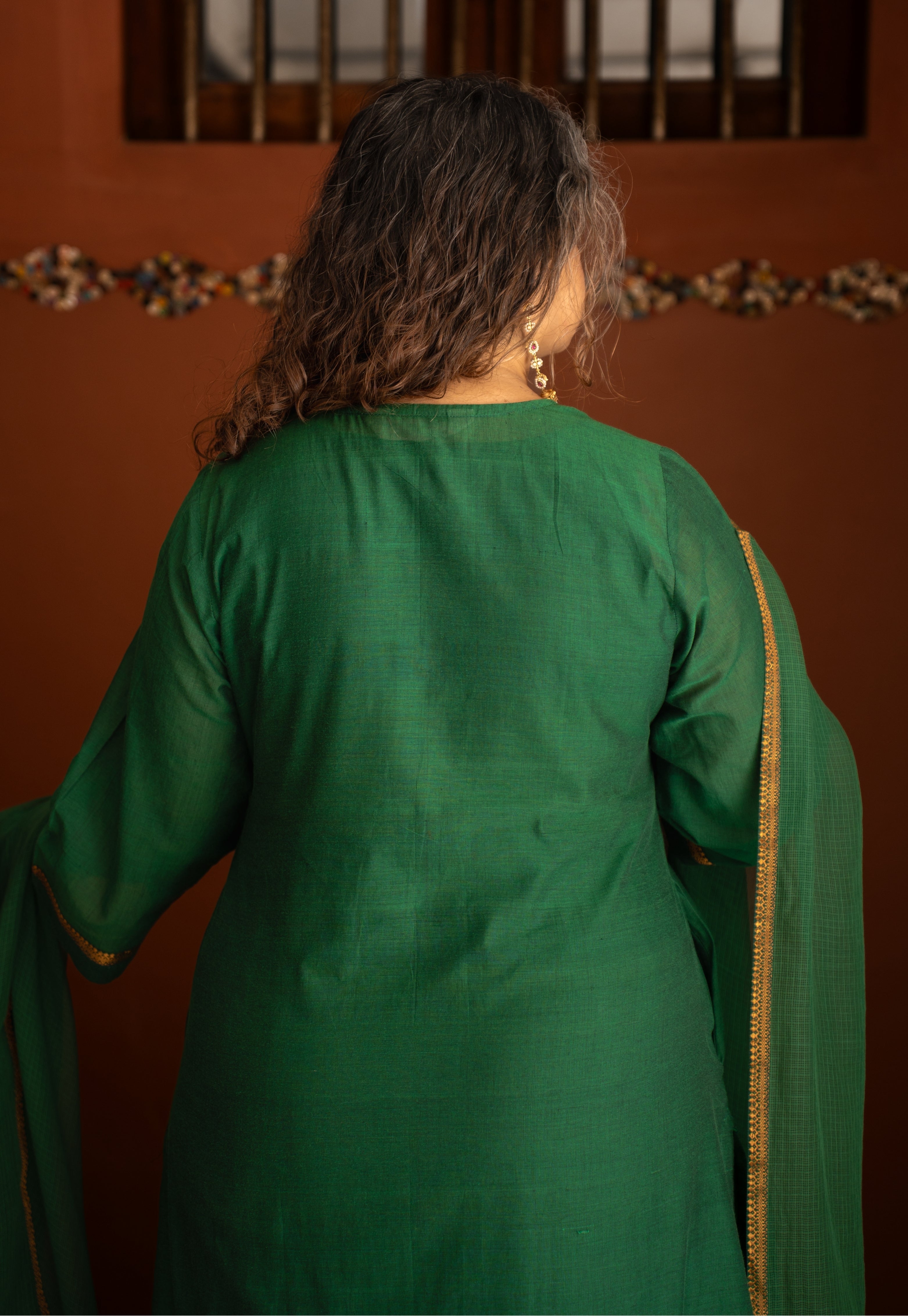 Alvira Green Mangalgiri Cotton Straight Kurta with Nizam Border