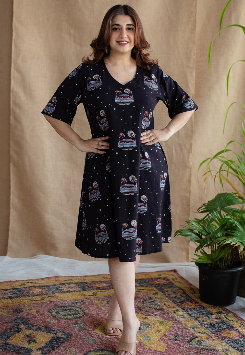 Kochi Ajrakh Black Cotton Dress