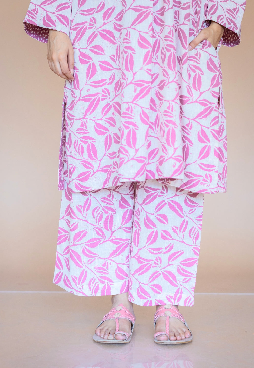 Ayaat Pink Hand Block Print Slub Cotton Straight Co-Ord Set
