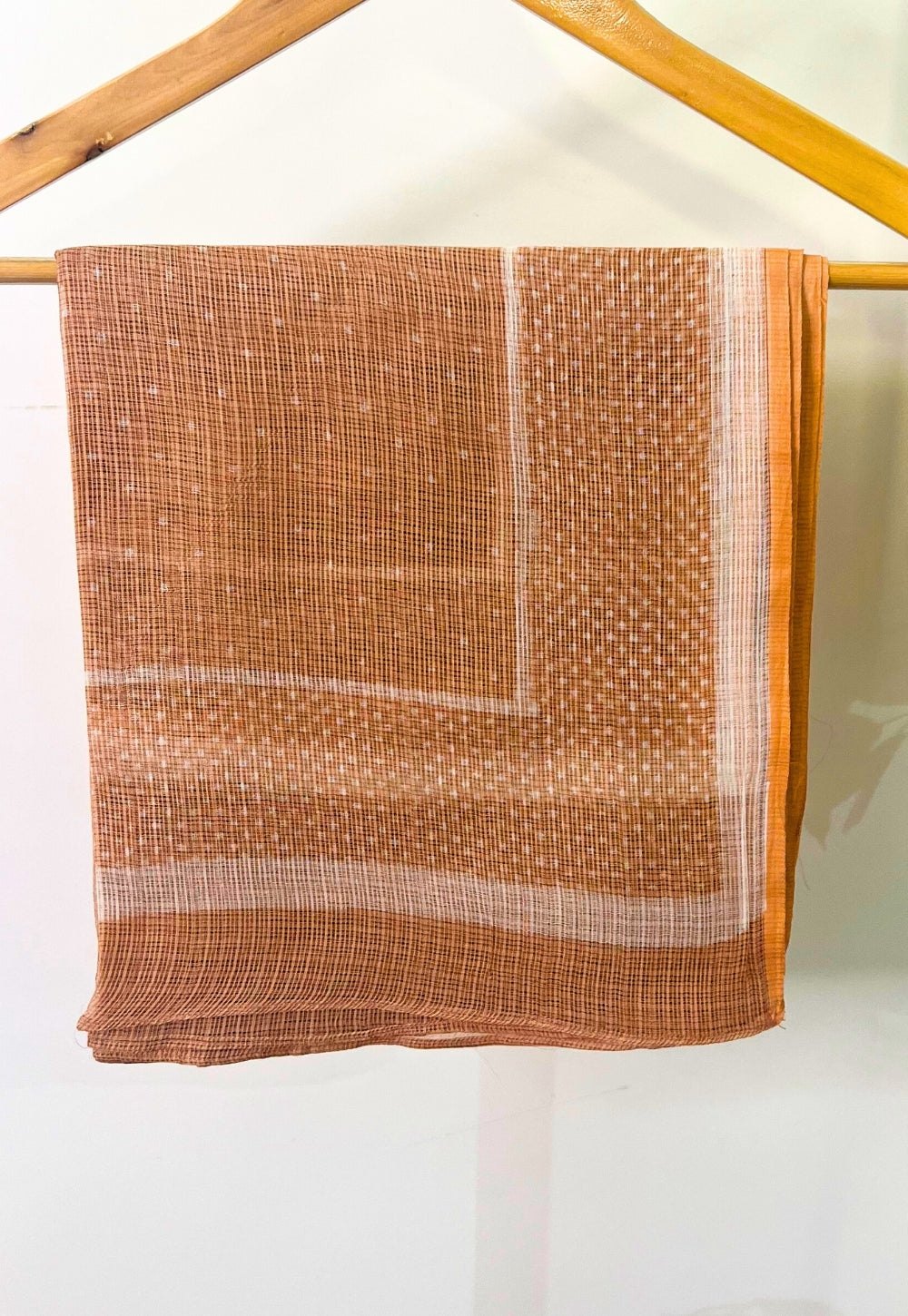 Orange Dots Hand Block Print Kota Doria Cotton Dupatta