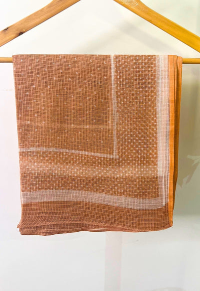 Orange Dots Hand Block Print Kota Doria Cotton Dupatta