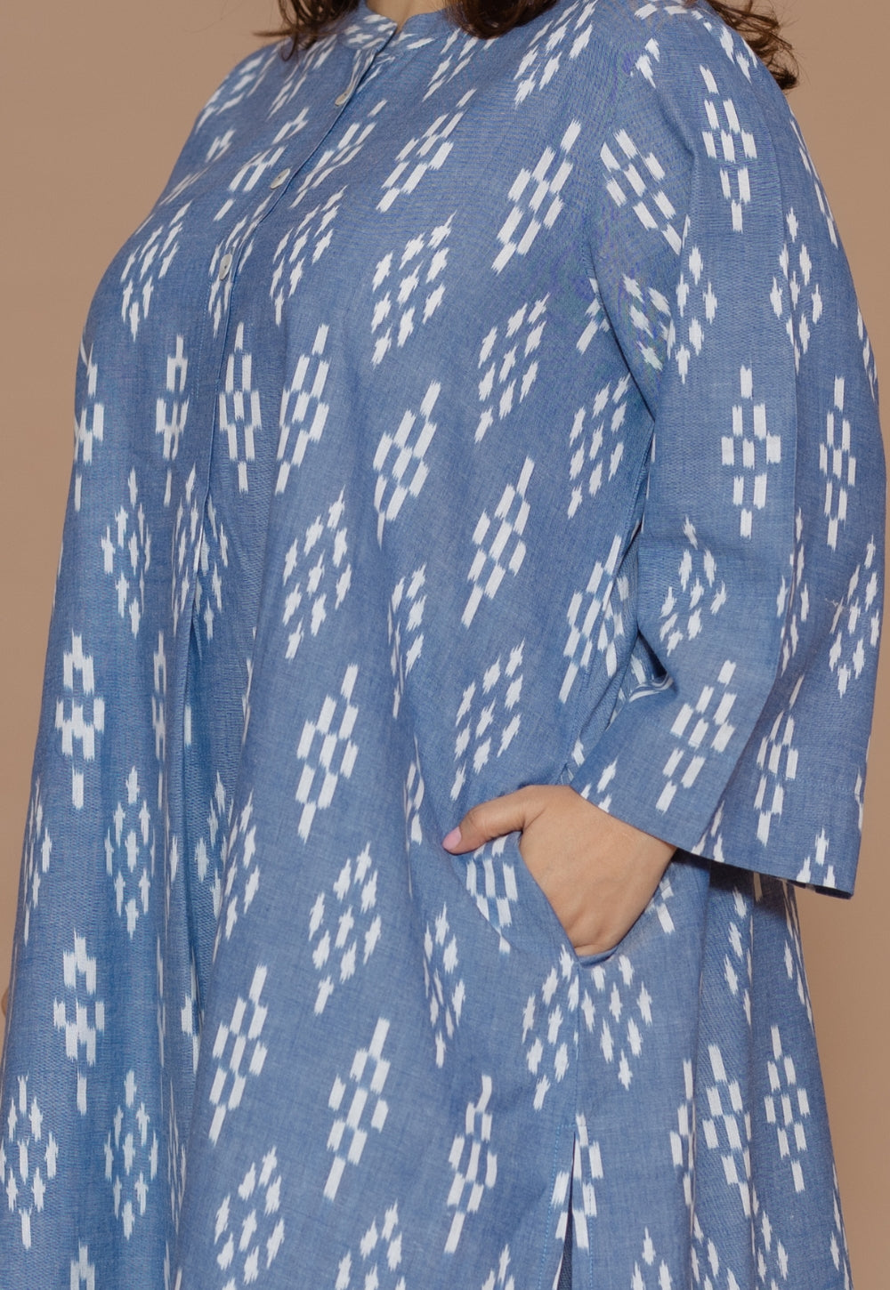 Ayaat Blue Handloom Ikkat Cotton Straight Co-Ord Set