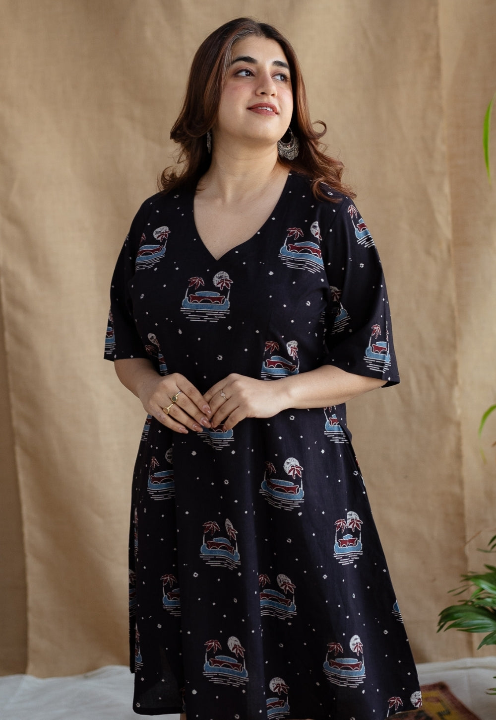 Kochi Ajrakh Black Cotton Dress