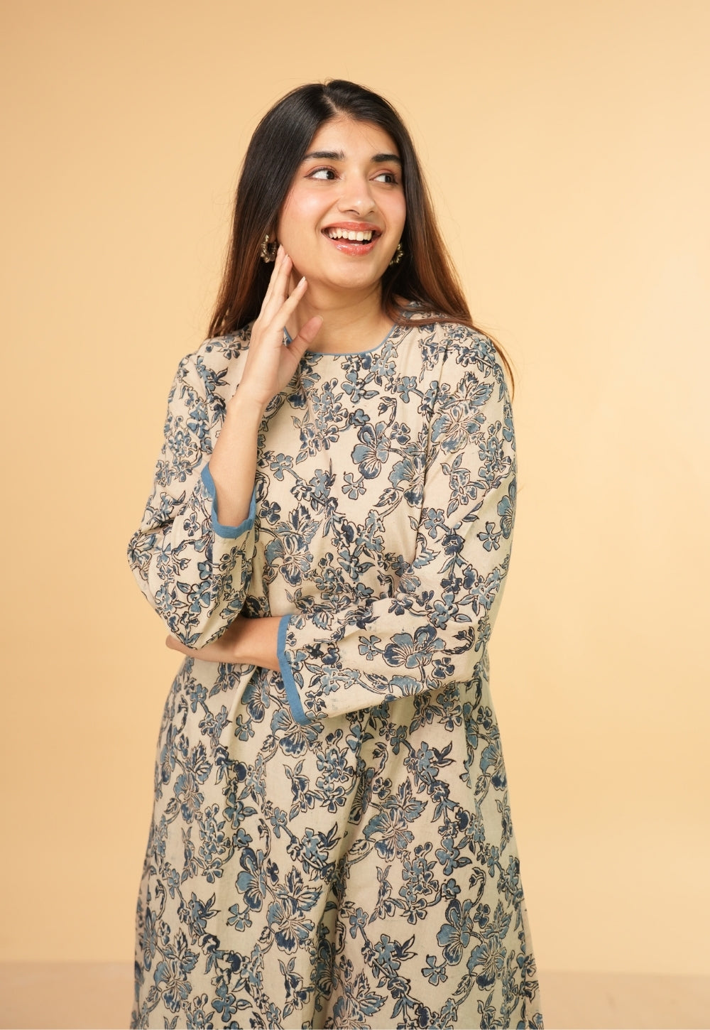 Tahira White Kalamkari Cotton A Line Kurta