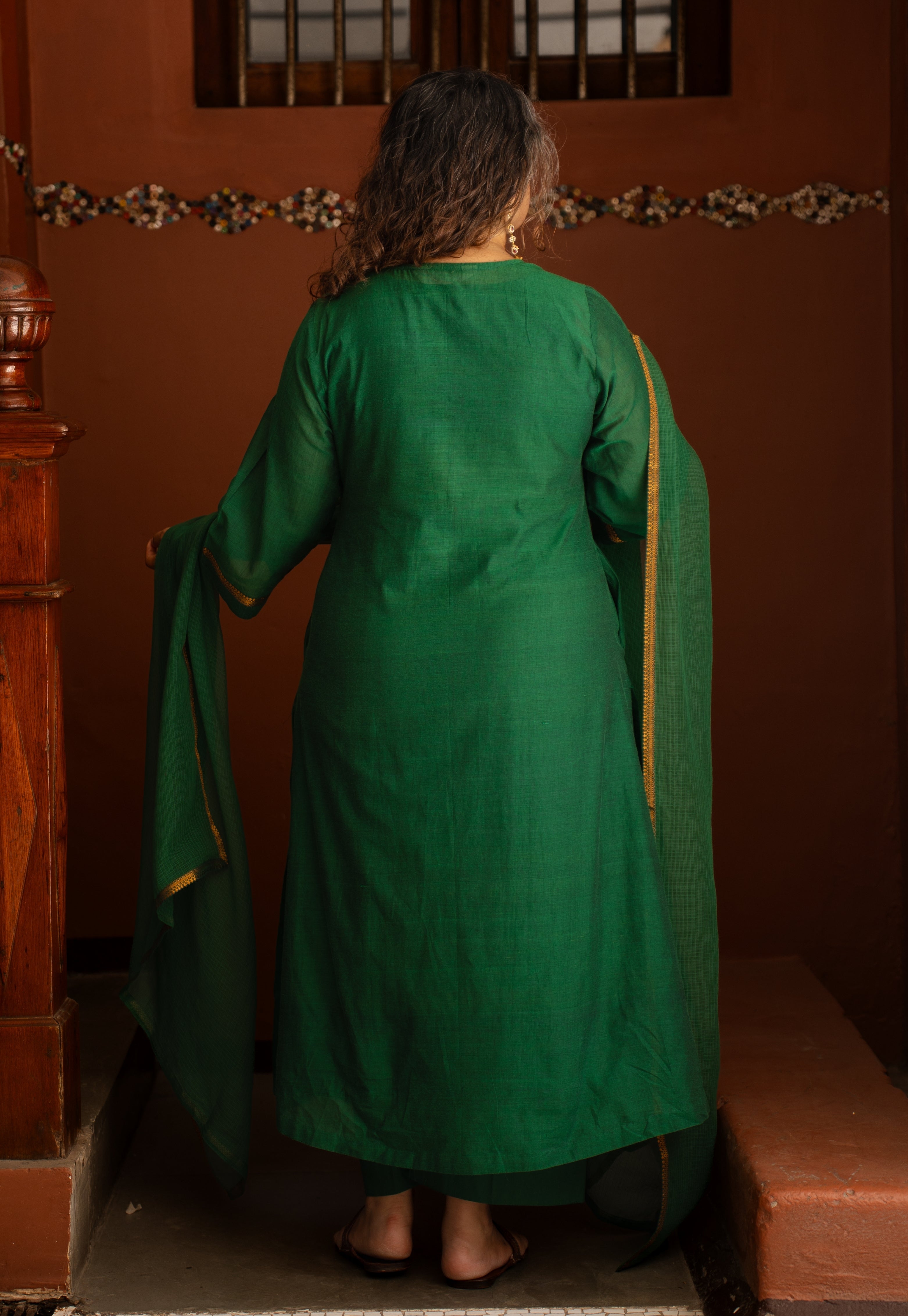 Alvira Green Mangalgiri Cotton Straight Kurta with Nizam Border