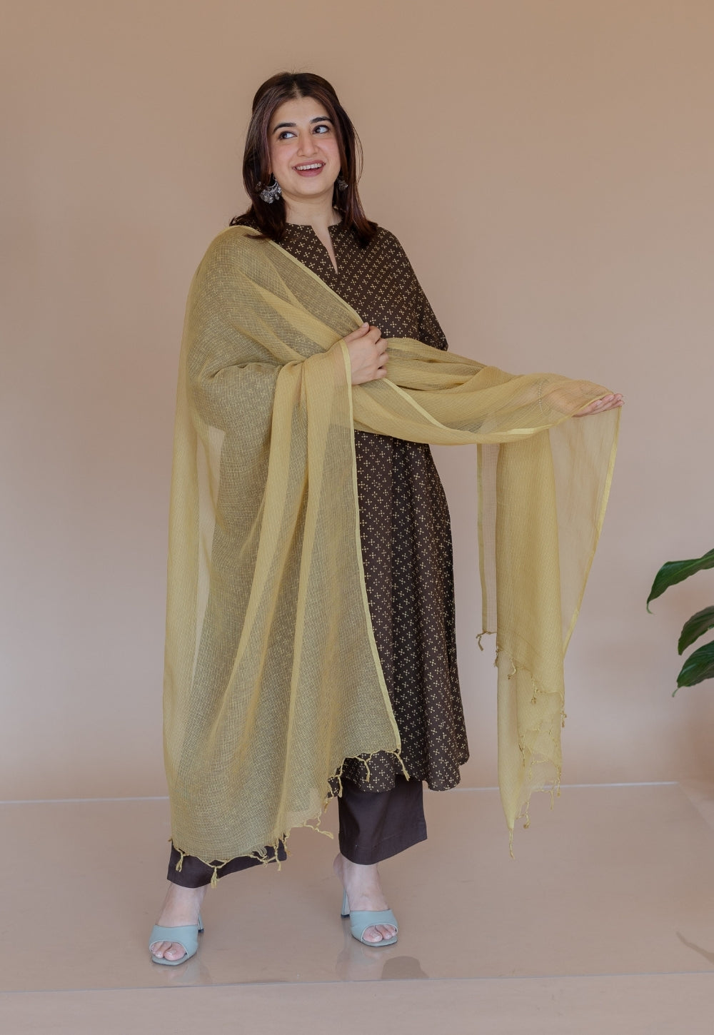 Shikha Brown Ajrakh Cotton Kali Suit Set (Set of 3)