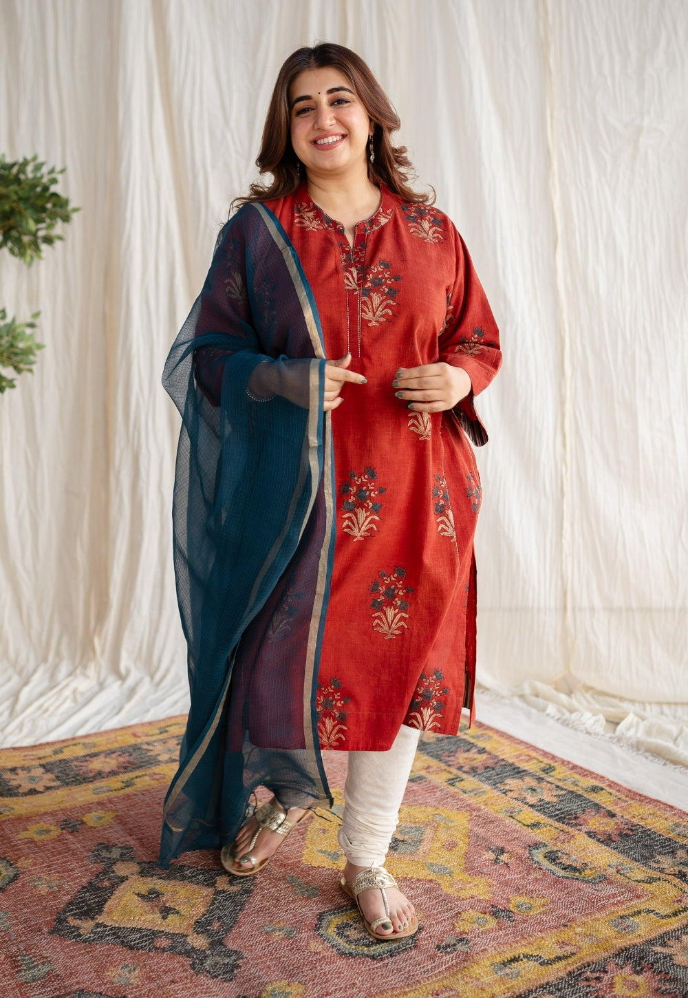 Teal Green Kota Doria Cotton Dupatta