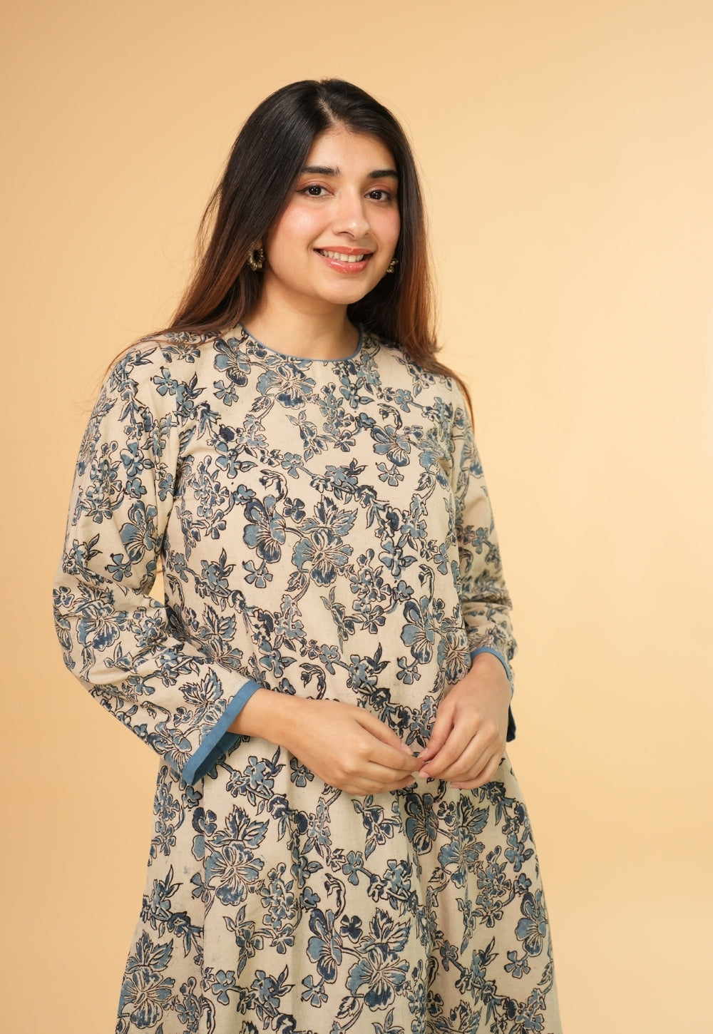 Tahira White Kalamkari Cotton A Line Kurta