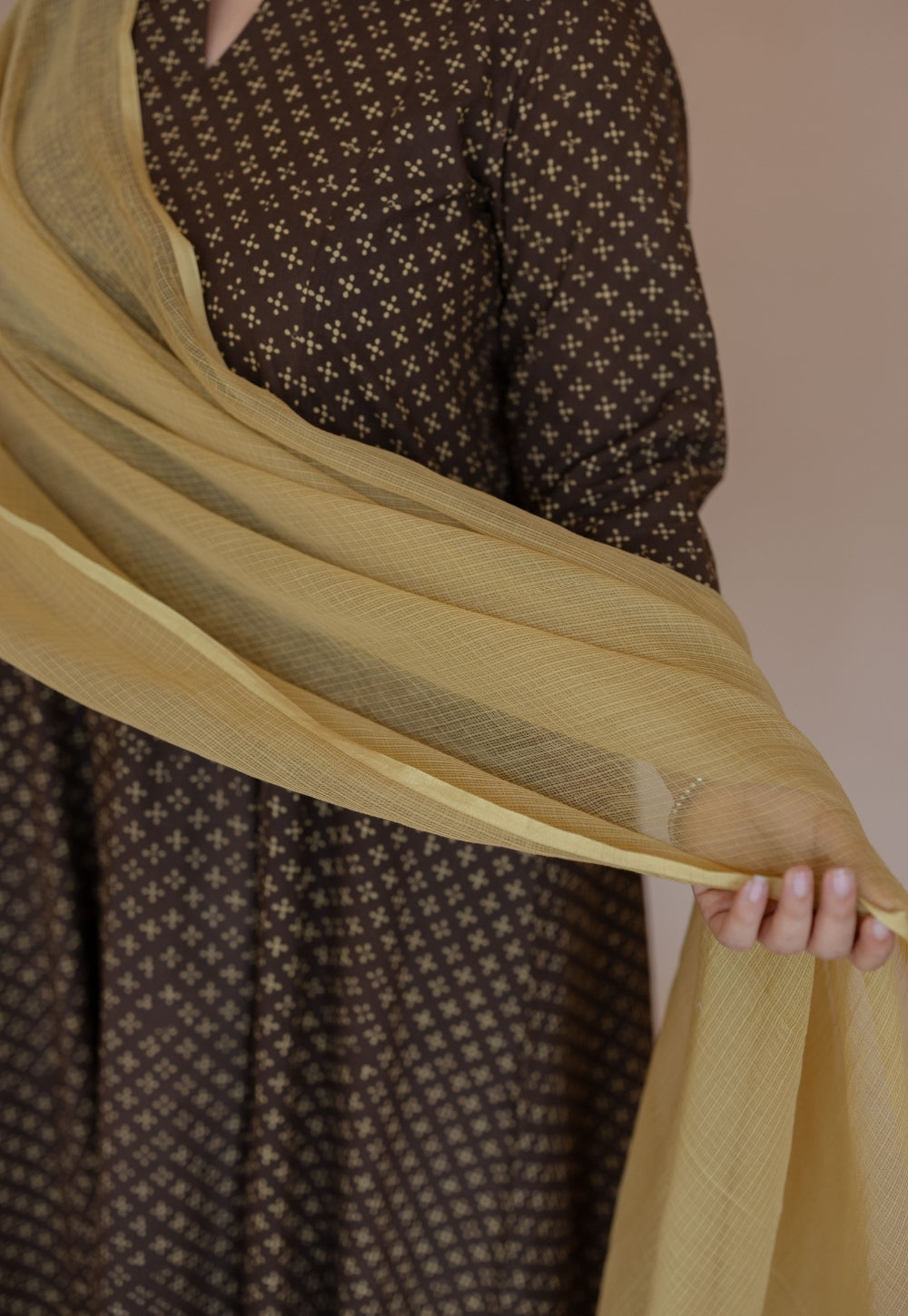 Shikha Brown Ajrakh Cotton Kali Suit Set (Set of 3)