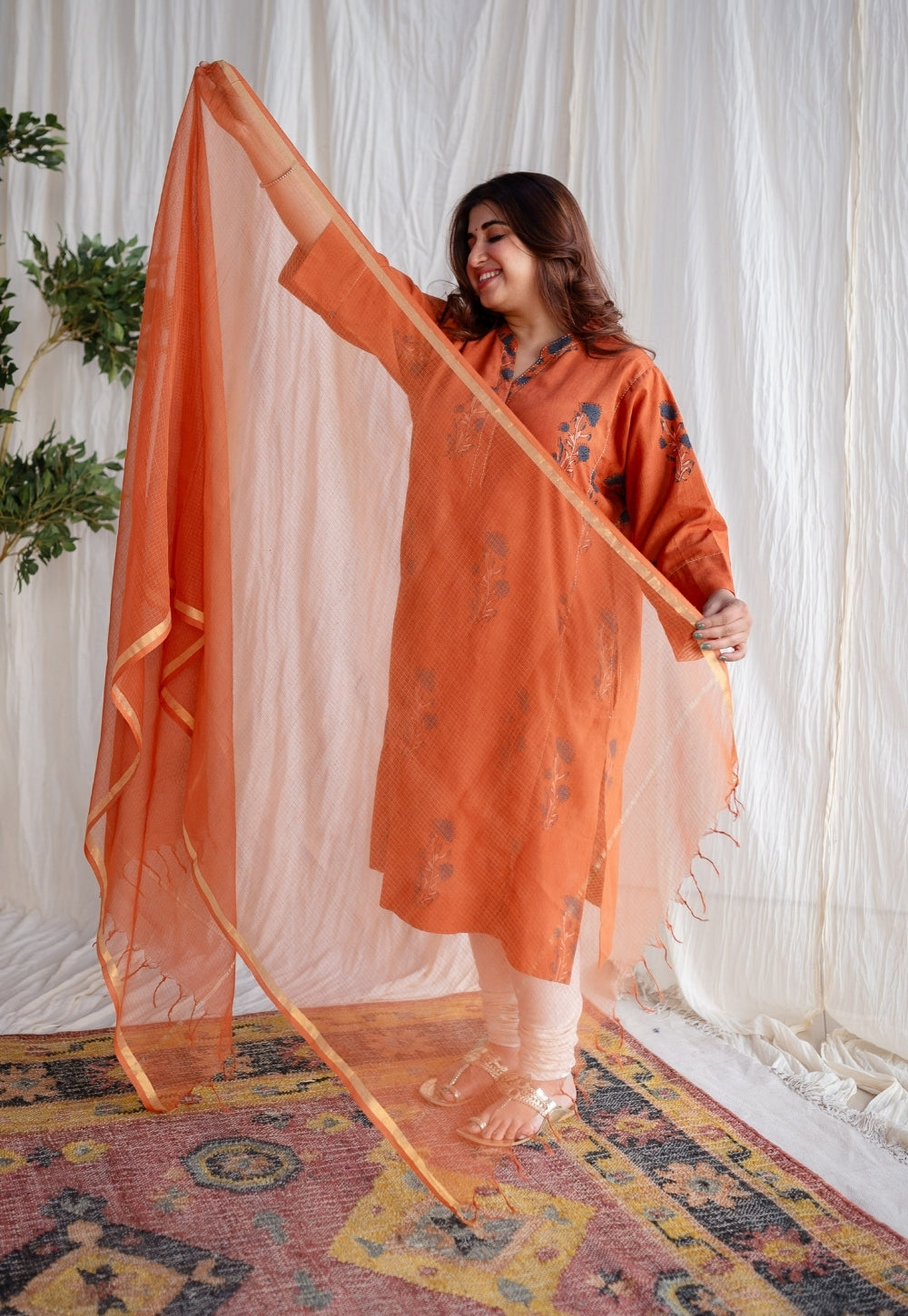 Rust Orange Kota Doria Cotton Dupatta