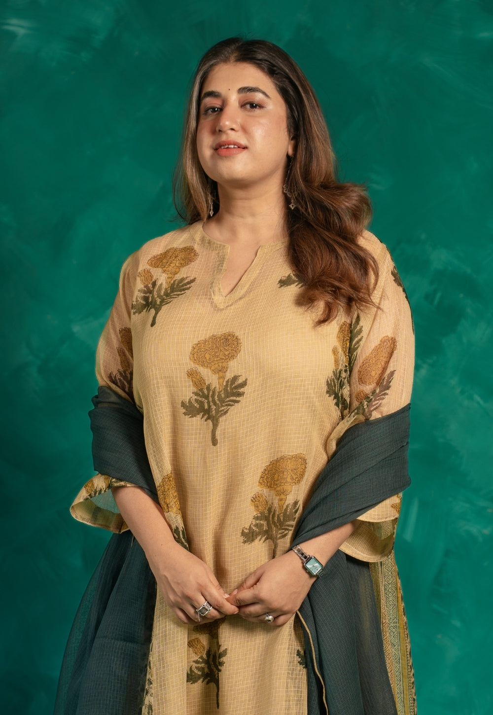 Green Solid Kota Doria Cotton Dupatta