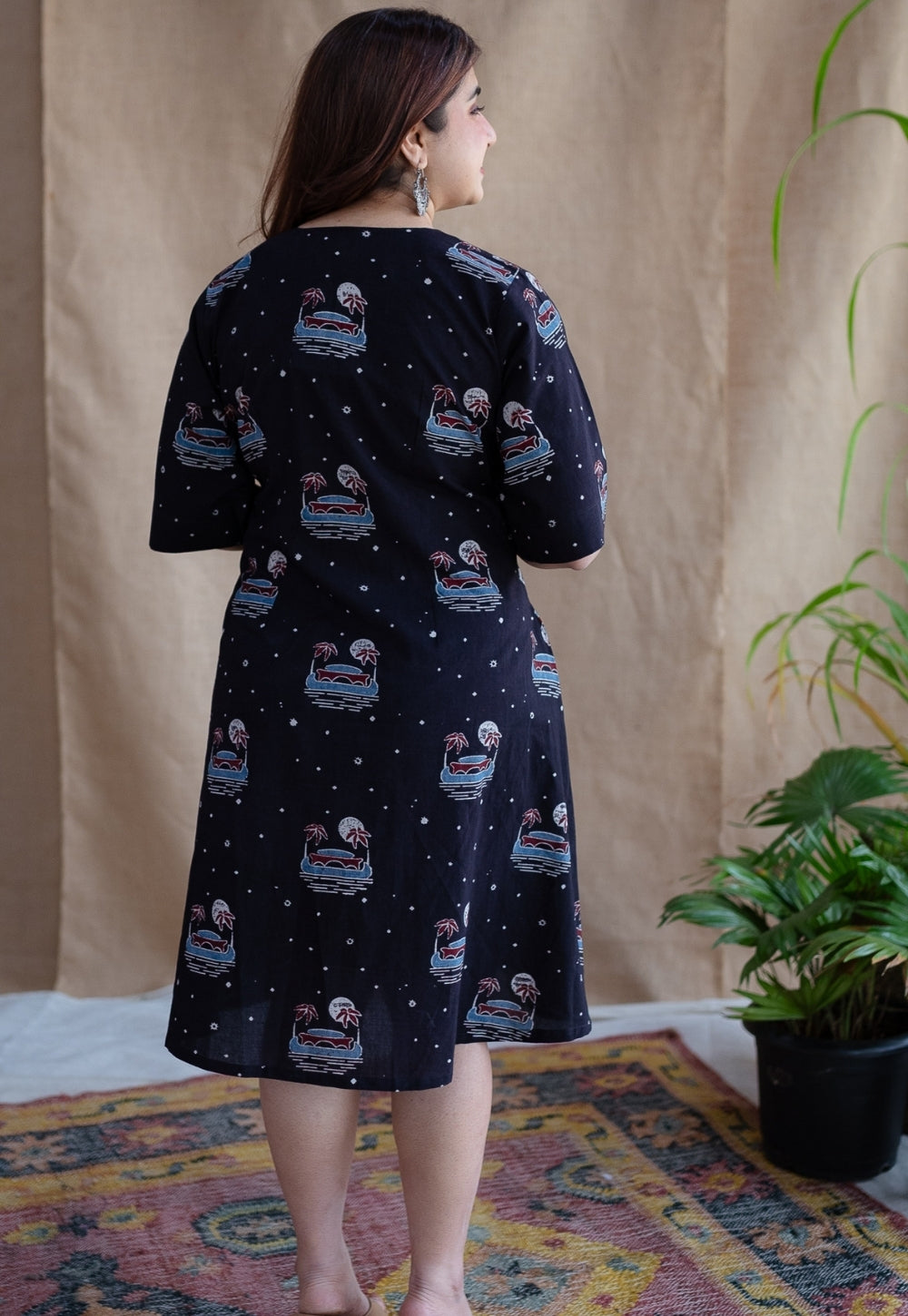 Kochi Ajrakh Black Cotton Dress