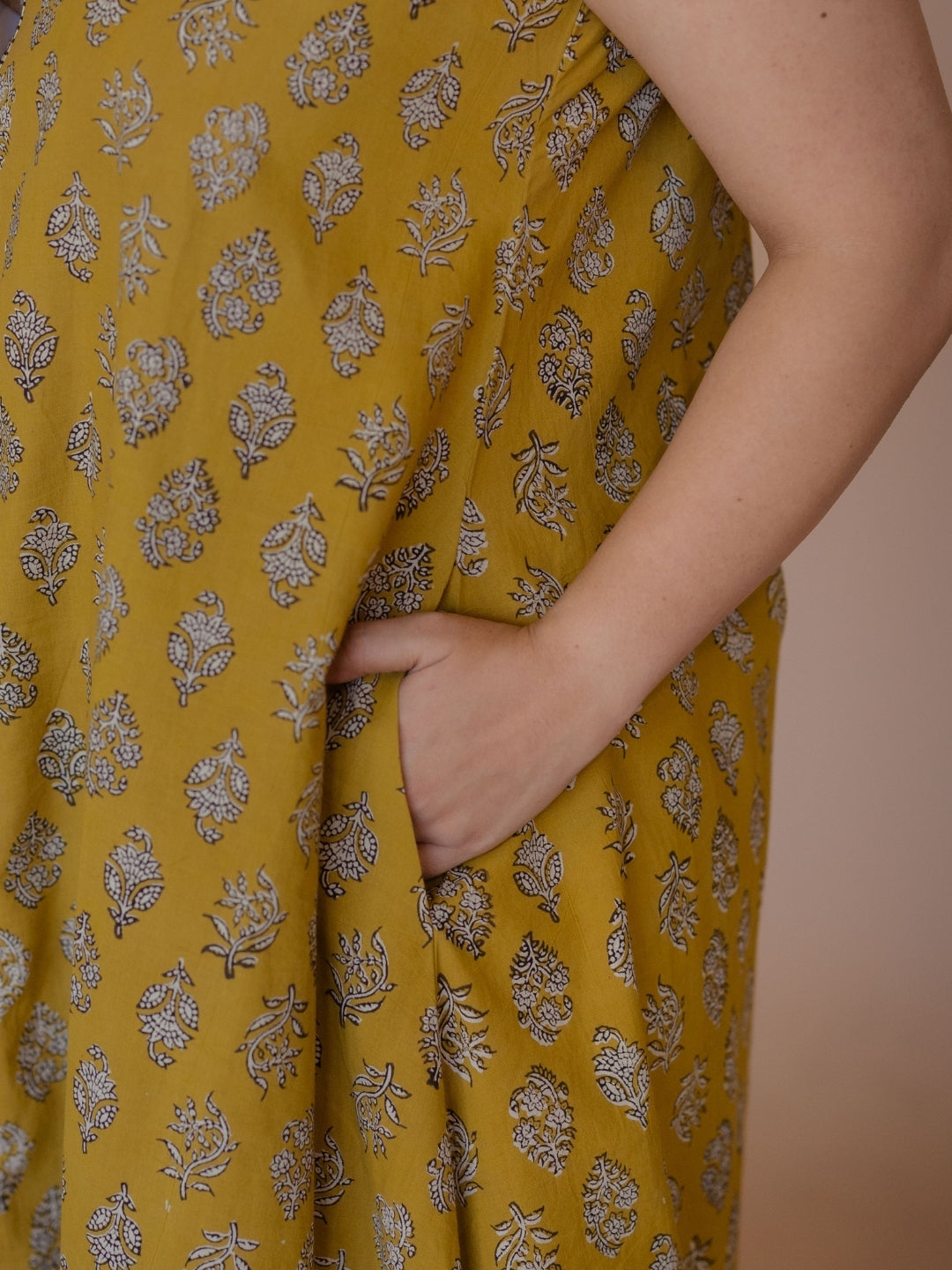 Heena Yellow Bagru Cotton A Line Kurta