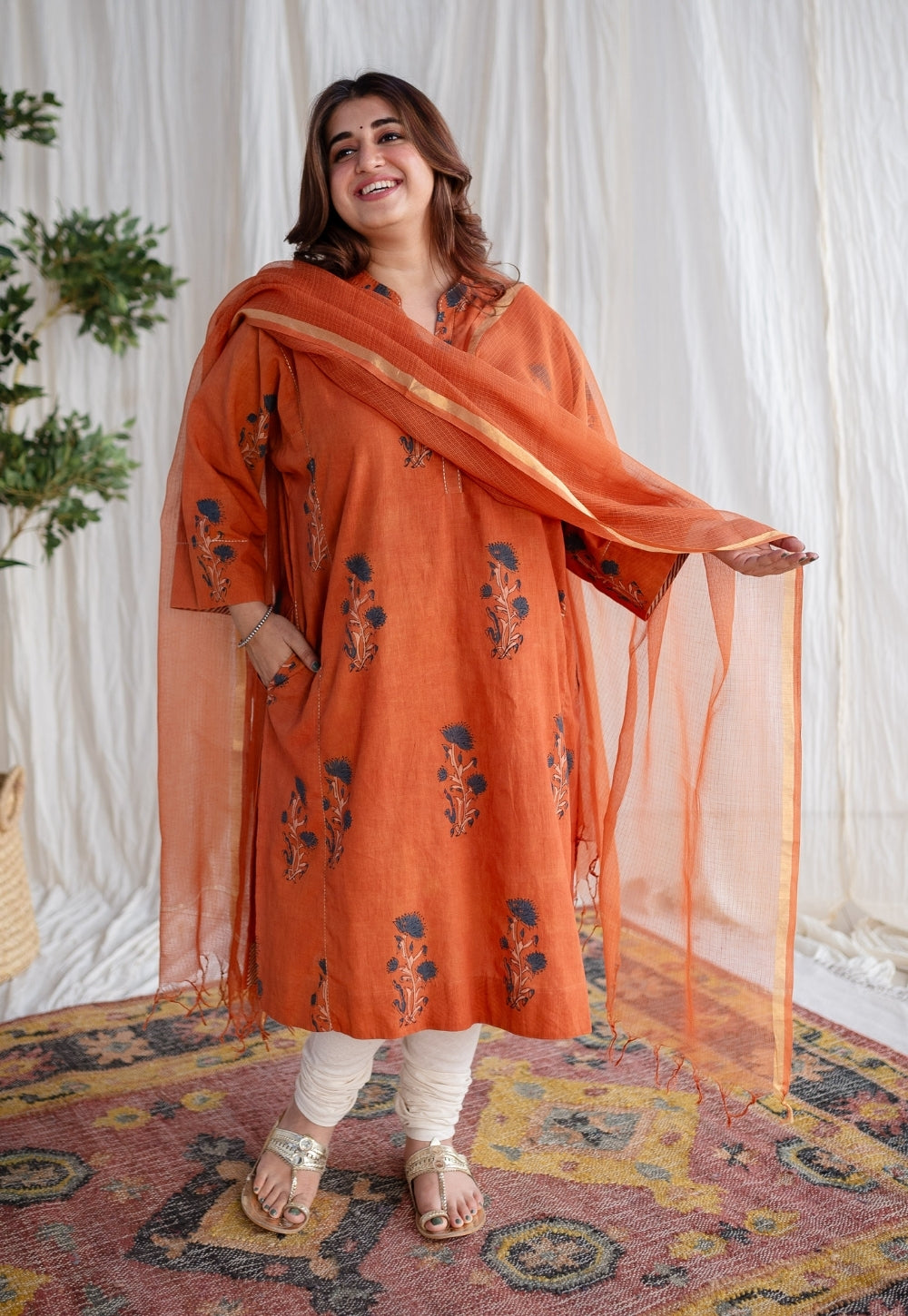 Rust Orange Kota Doria Cotton Dupatta