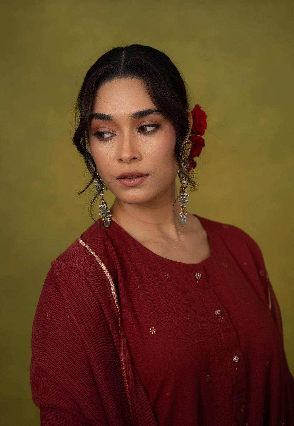 Alizah Maroon Rogan Handblock Printed Cotton Jhabbha Kali Suit Set (Set of 3)