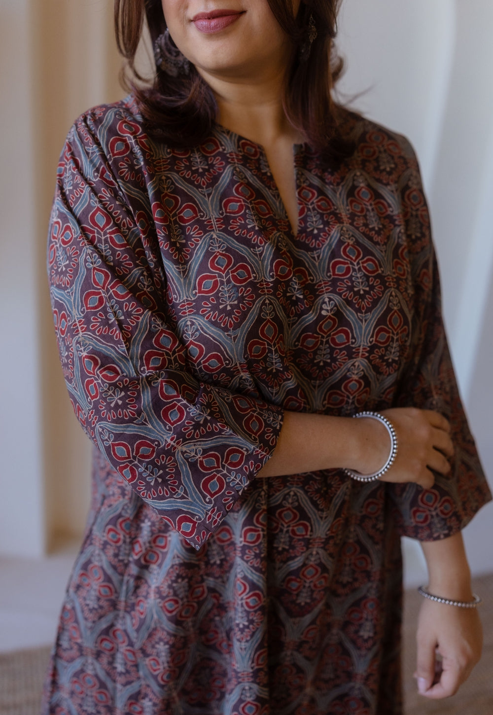 Nyra Brown Ajrakh Cotton Jhabbha Kali Kurta