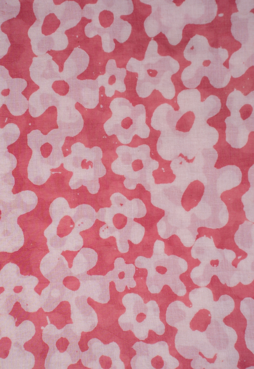Pink Floral Batik Handblock Printed Mul Fabric