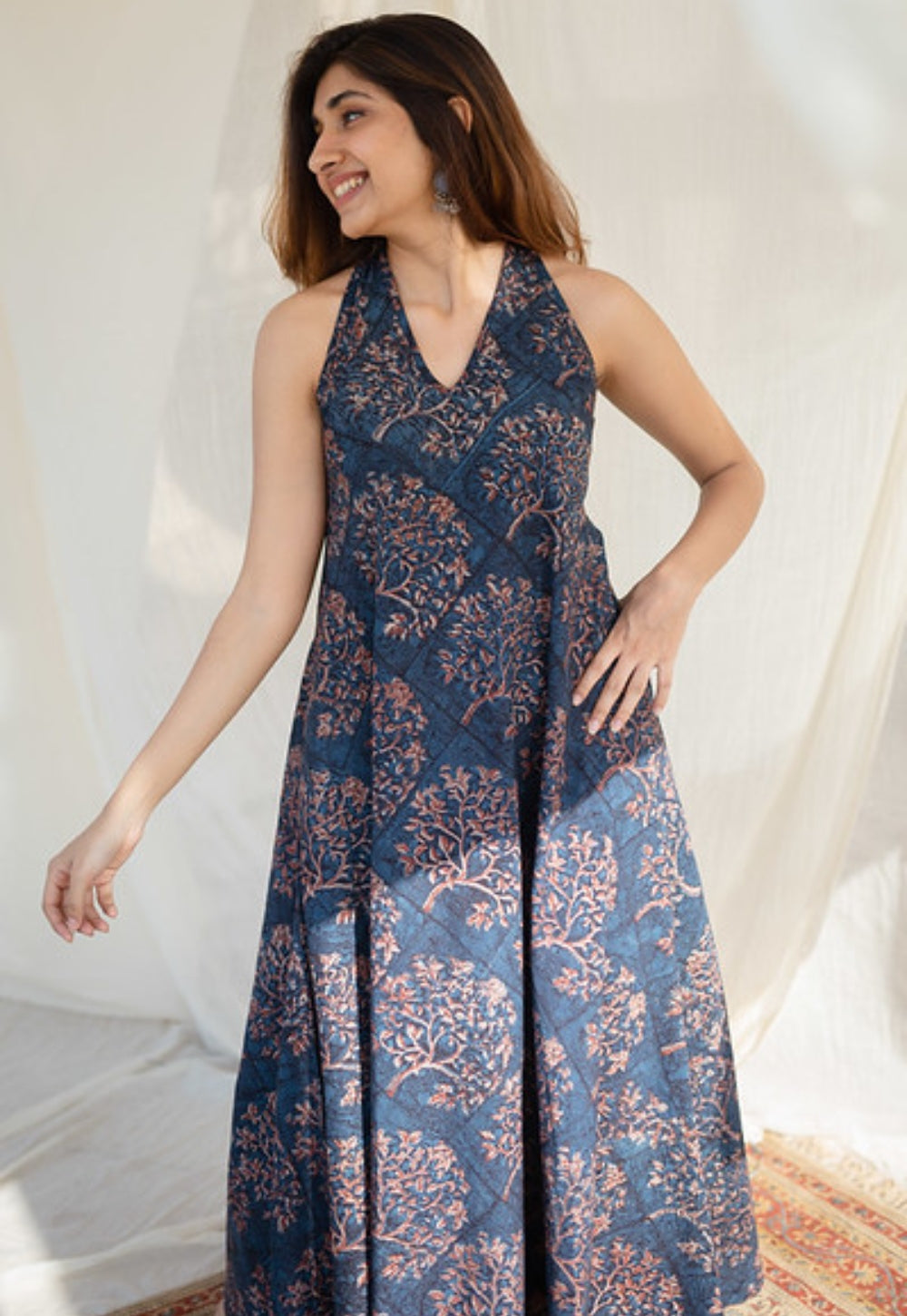 Indian Ethnic Women's Tashi Halter Neck Cotton Maxi Dress XXL