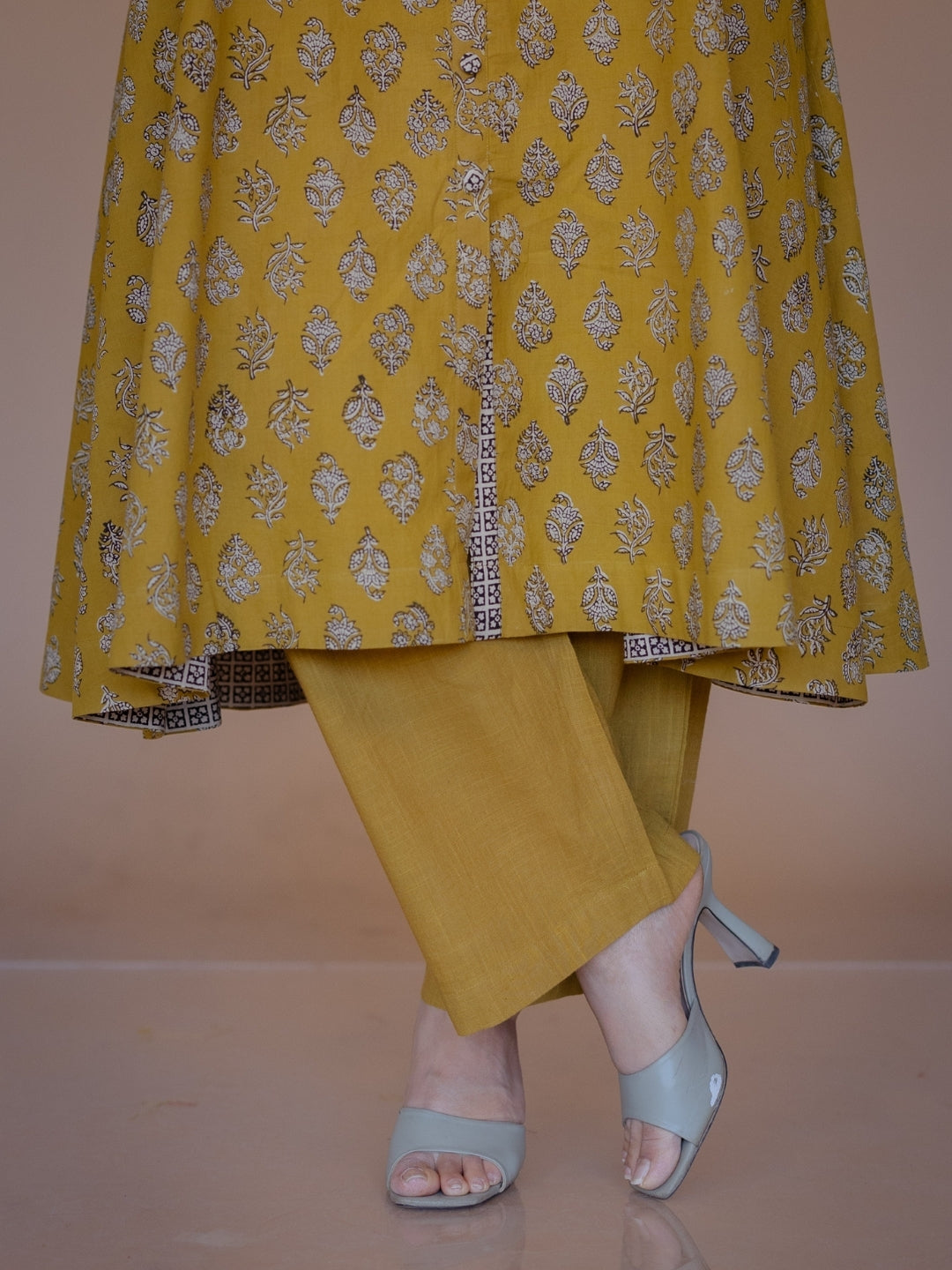 Yashi Yellow Solid Slub Cotton Straight Pant