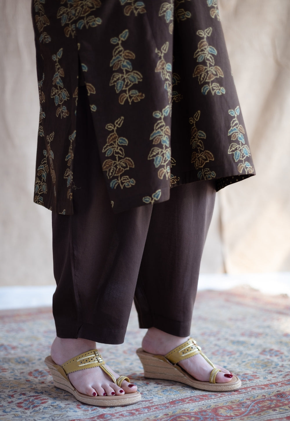 Tarin Brown Solid Slub Cotton Afghan Pant