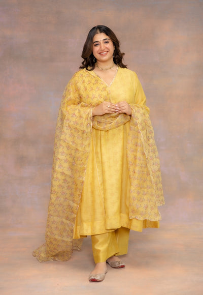 Rosa Yellow Sanganeri Kota Doria Silk Dupatta with Mukaish Detailing