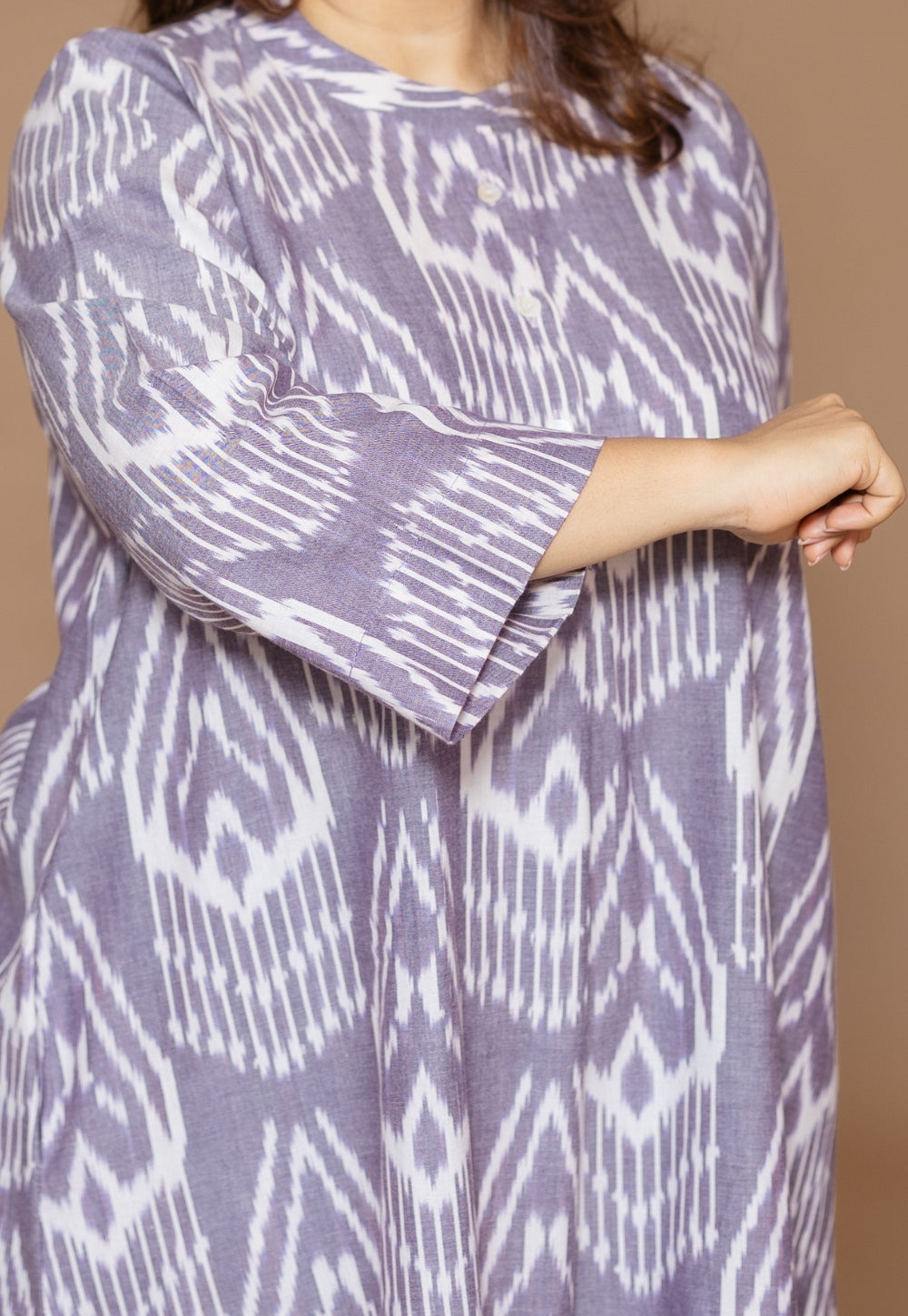 Ayaat Grey Handloom Ikkat Cotton Straight Co-Ord Set