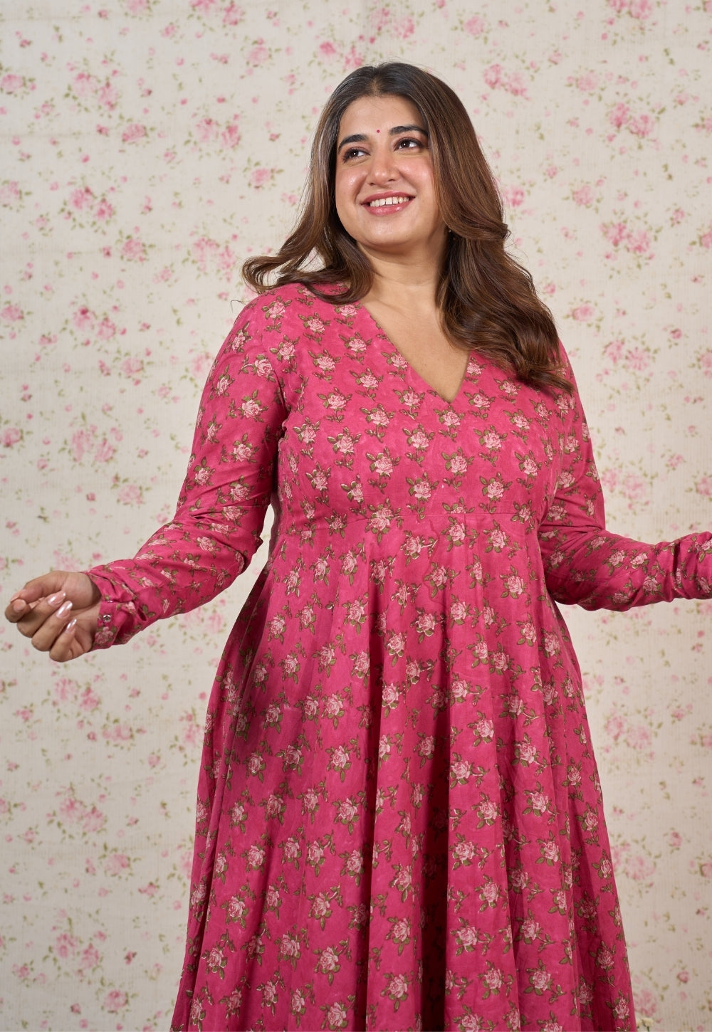 Julia Pink Sanganeri Mul Cotton A Line Kurta