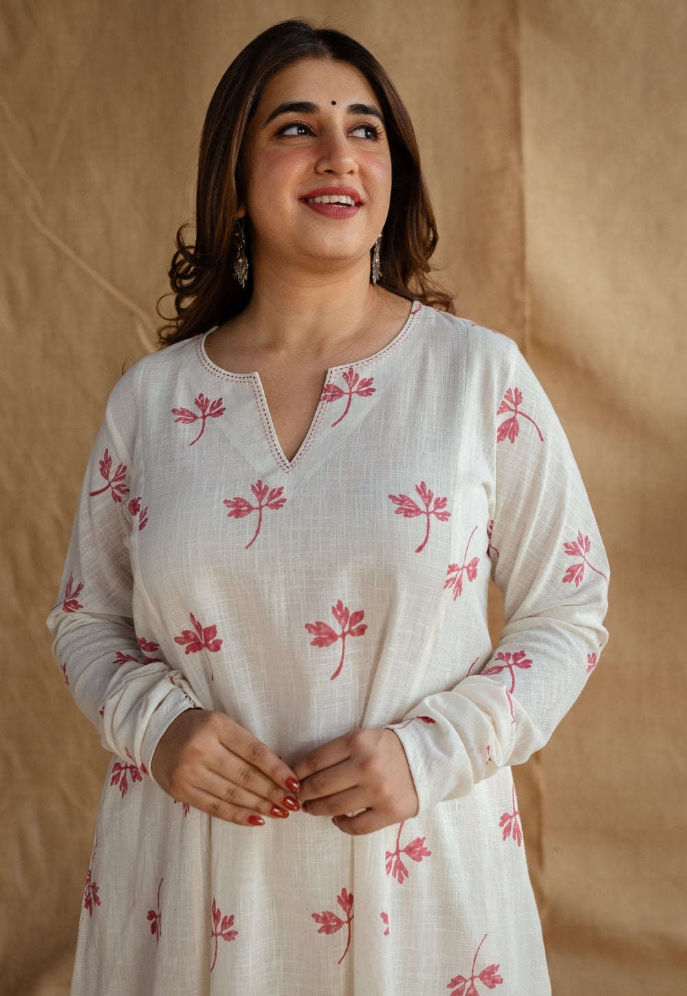Mashia Dabu Slub Cotton Hand Embroidered Kali Kurta