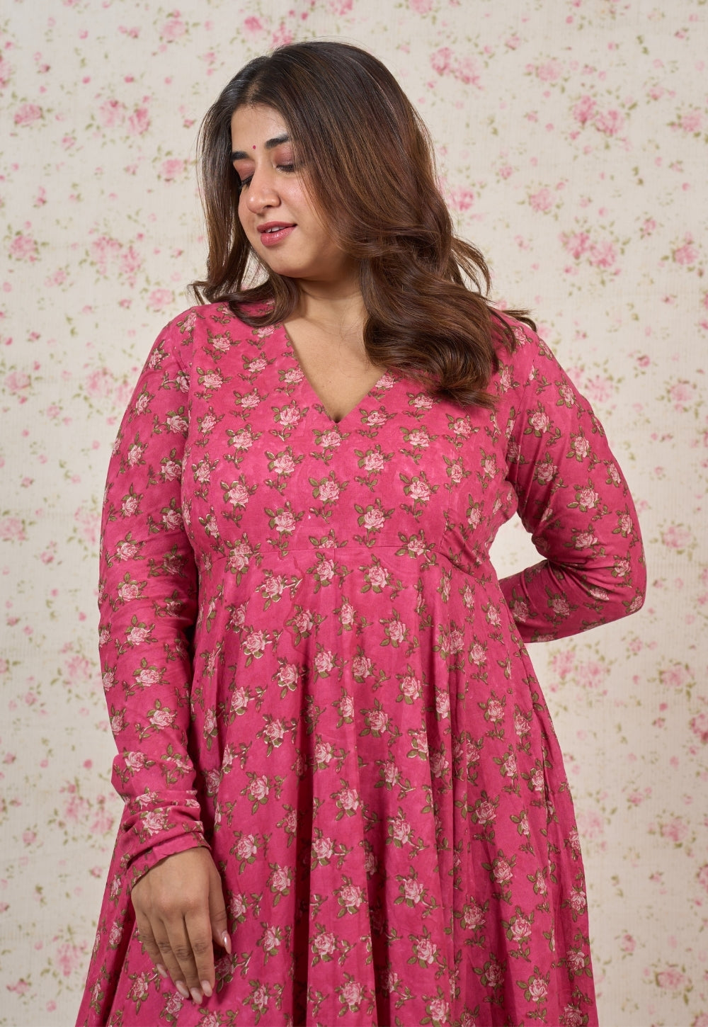 Julia Pink Sanganeri Mul Cotton A Line Kurta
