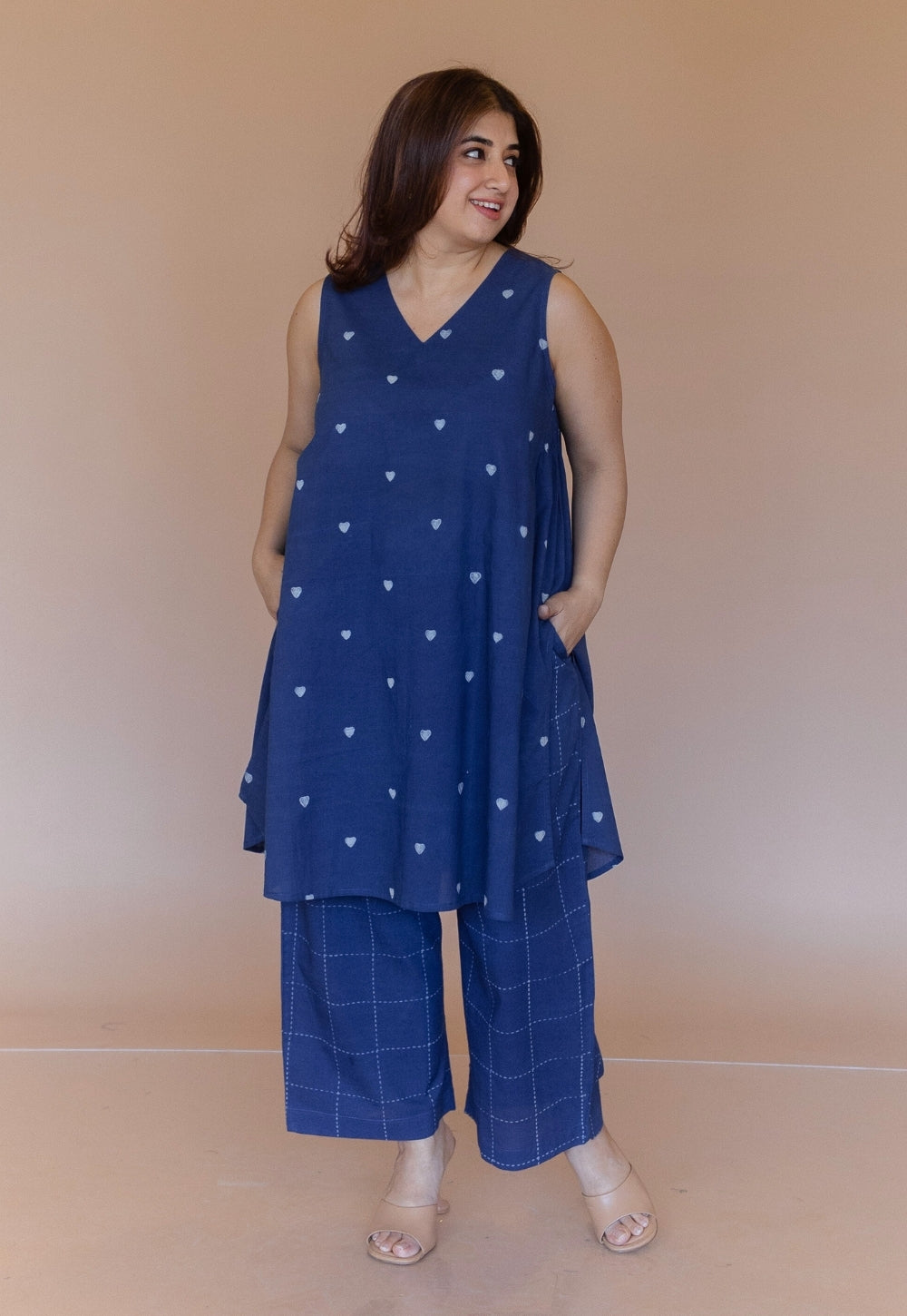 Arvika Blue Dabu Cotton A Line Co-Ord Set