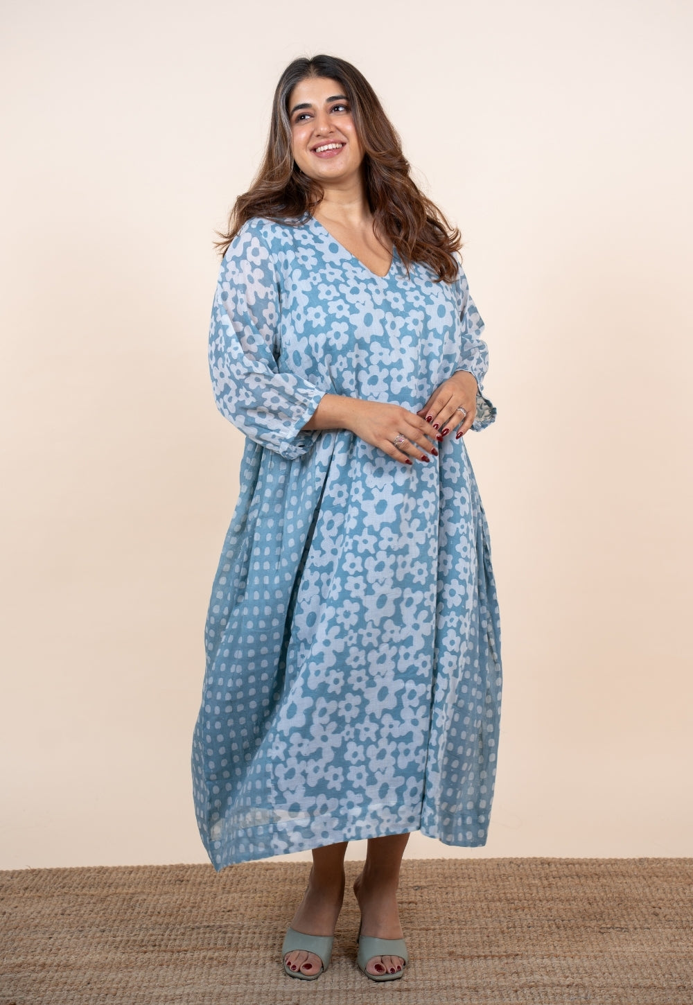 Ayesha Blue Batik MulMul A Line Dress