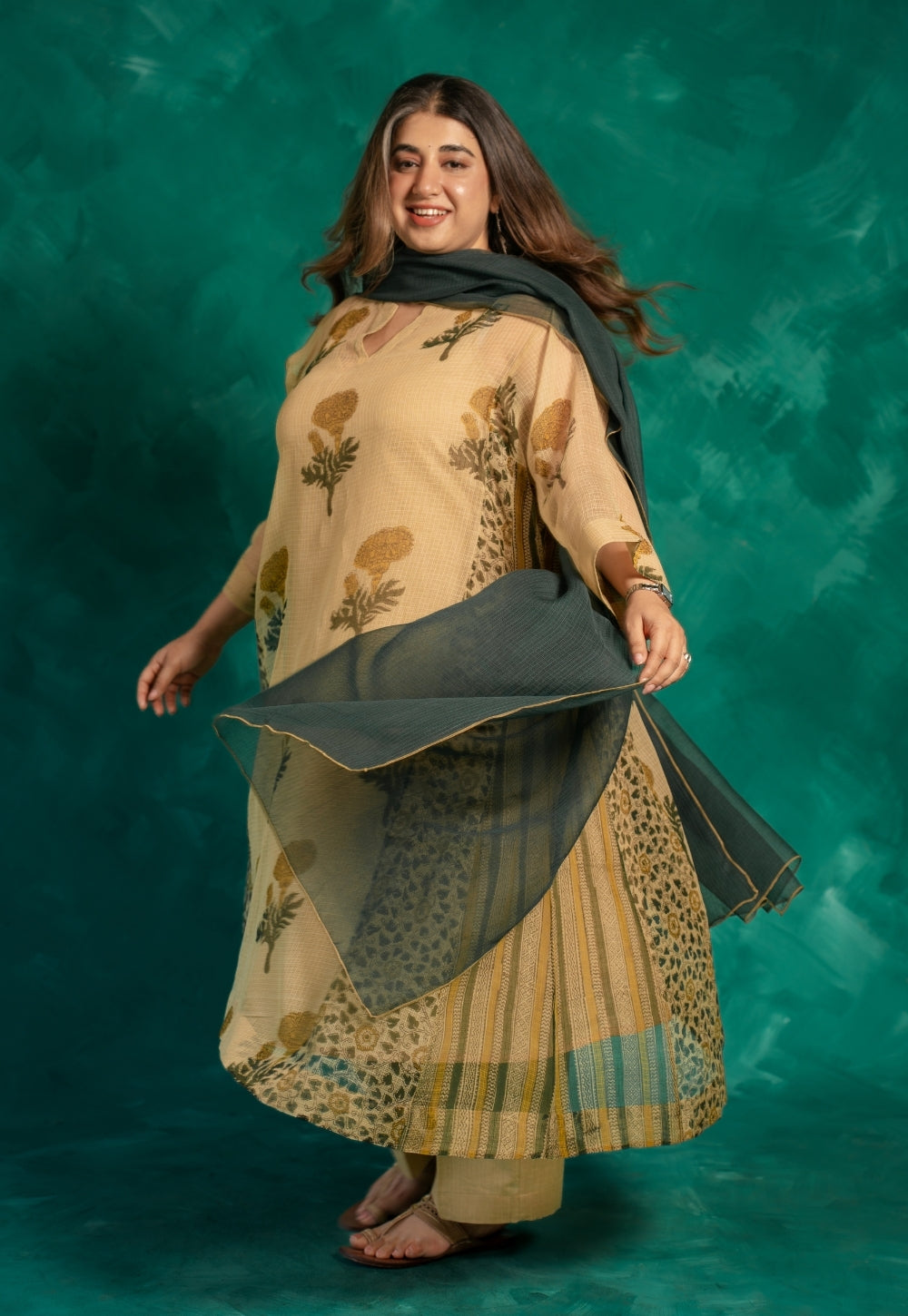 Green Solid Kota Doria Cotton Dupatta