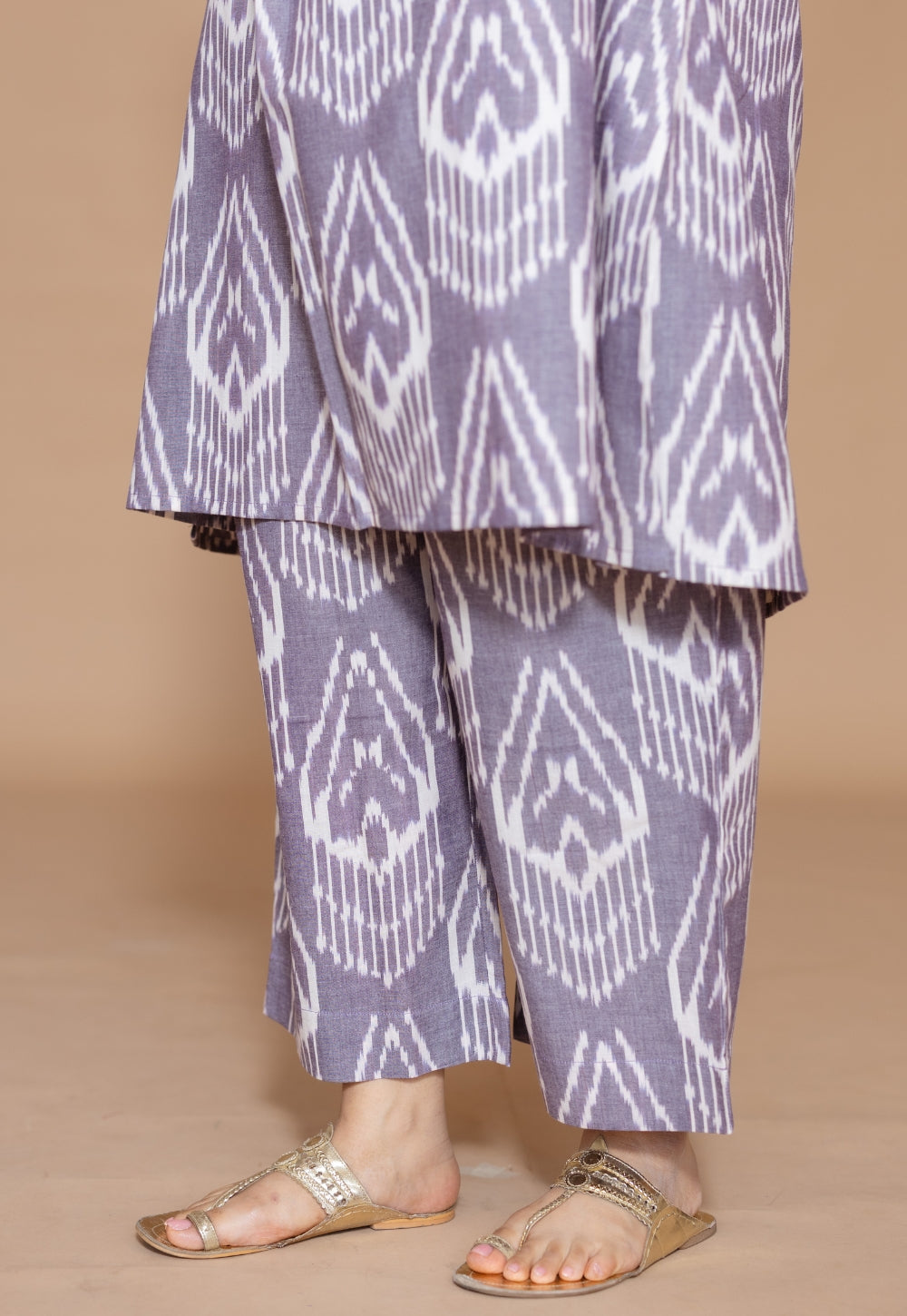 Ayaat Grey Handloom Ikkat Cotton Straight Co-Ord Set