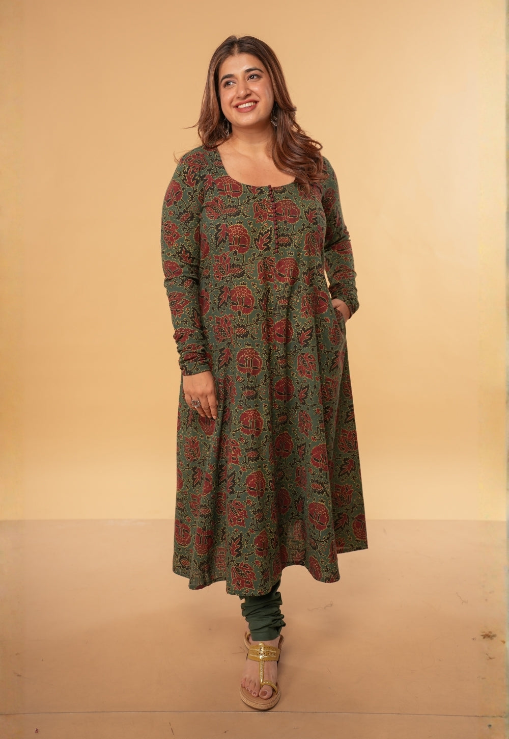 Miral Green Solid Slub Cotton Churidar