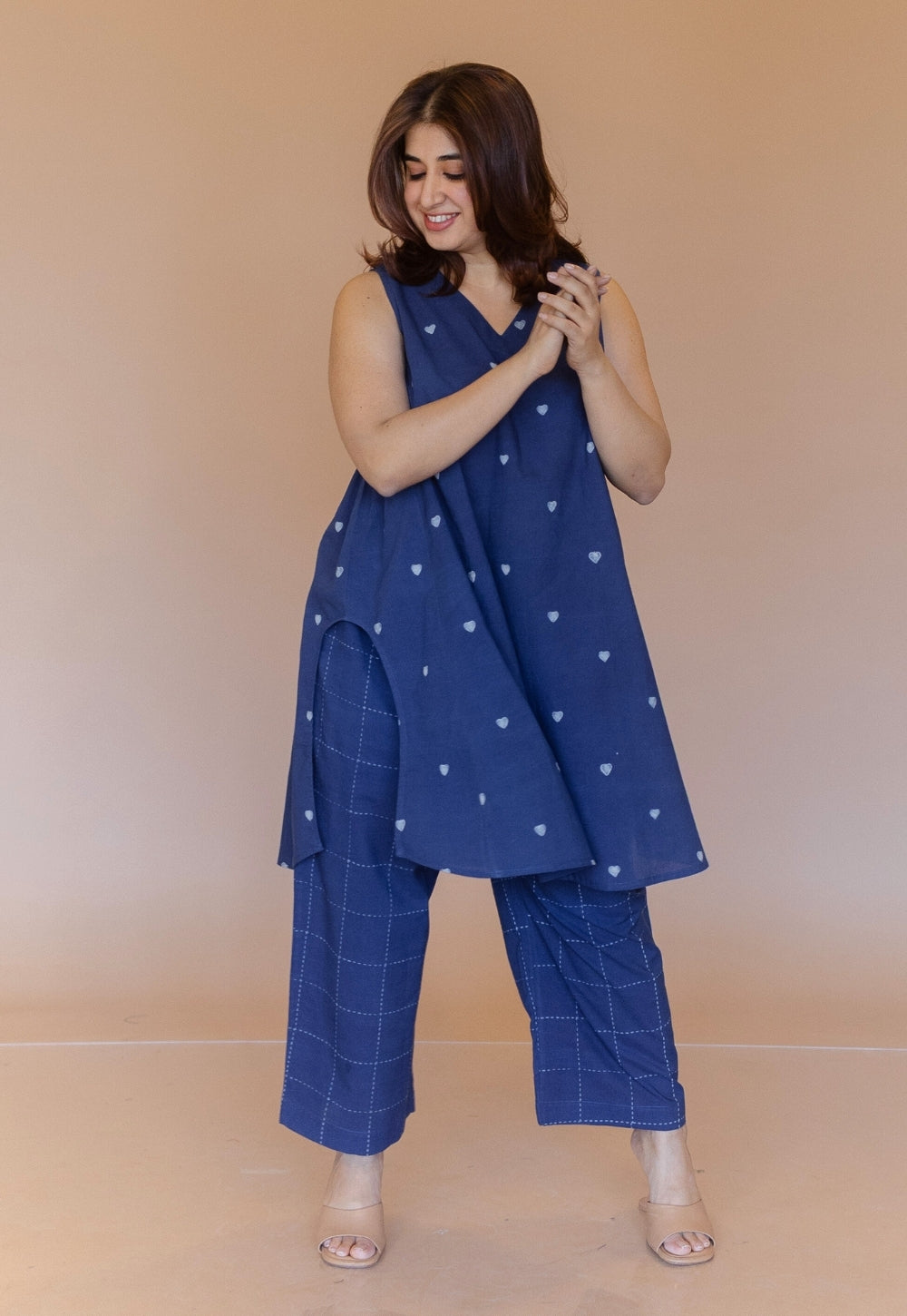 Arvika Blue Dabu Cotton A Line Co-Ord Set