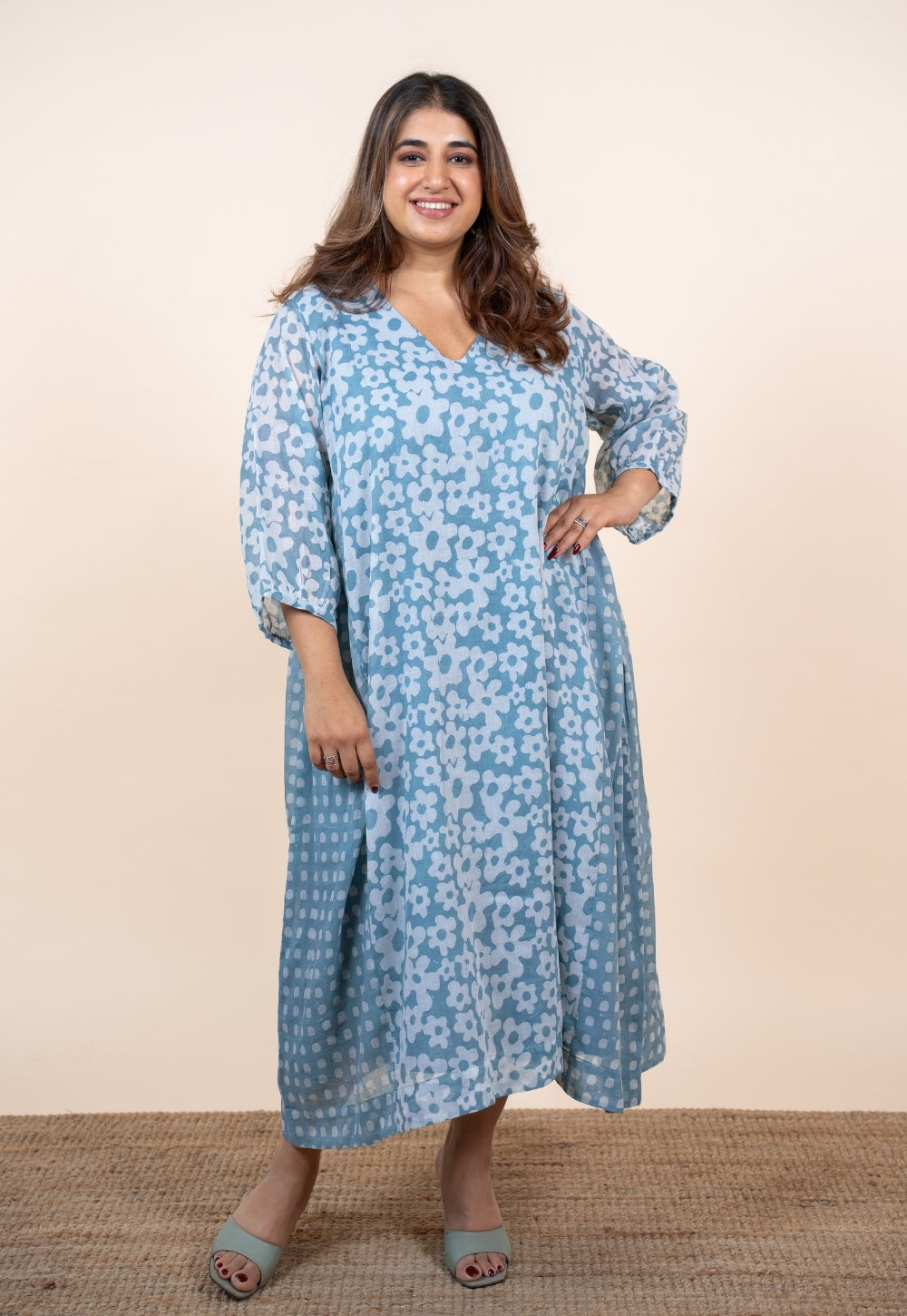 Ayesha Blue Batik MulMul A Line Dress