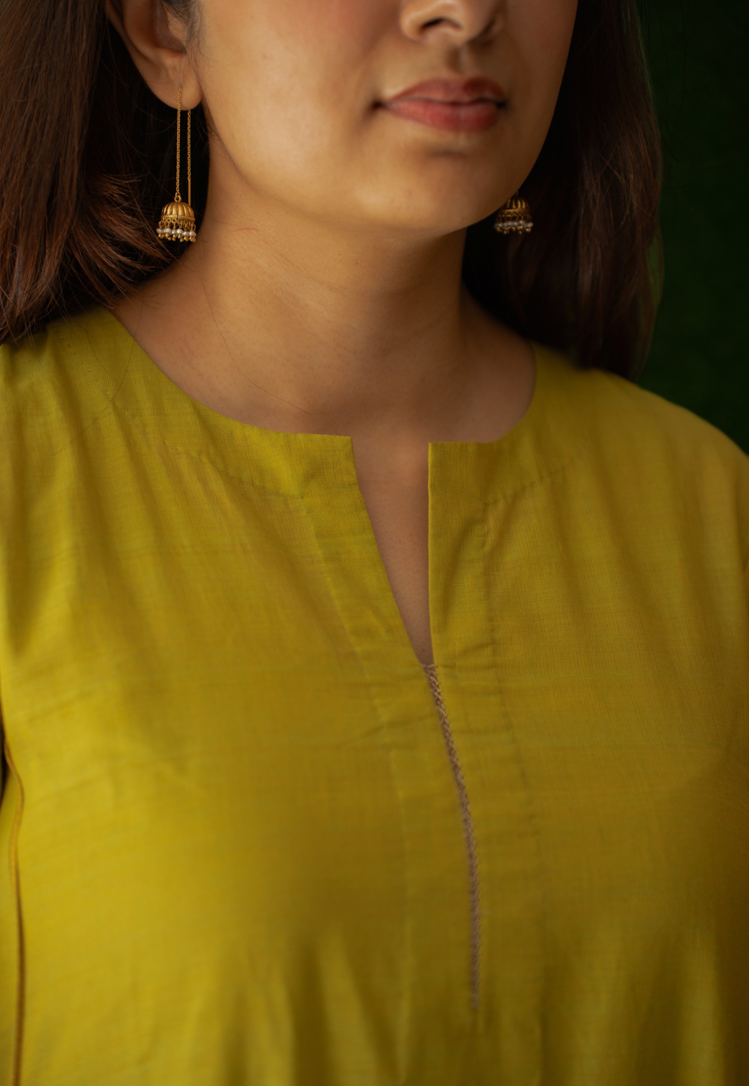 Kyra Green Mangalgiri Cotton Kali Kurta with Nizam Border and Hand Embroidery