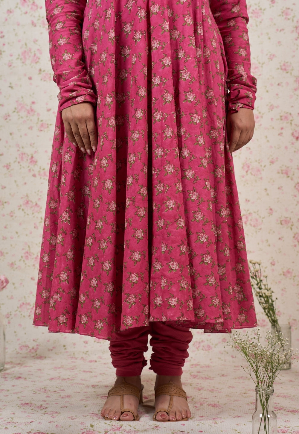Julia Pink Sanganeri Mul Cotton A Line Kurta