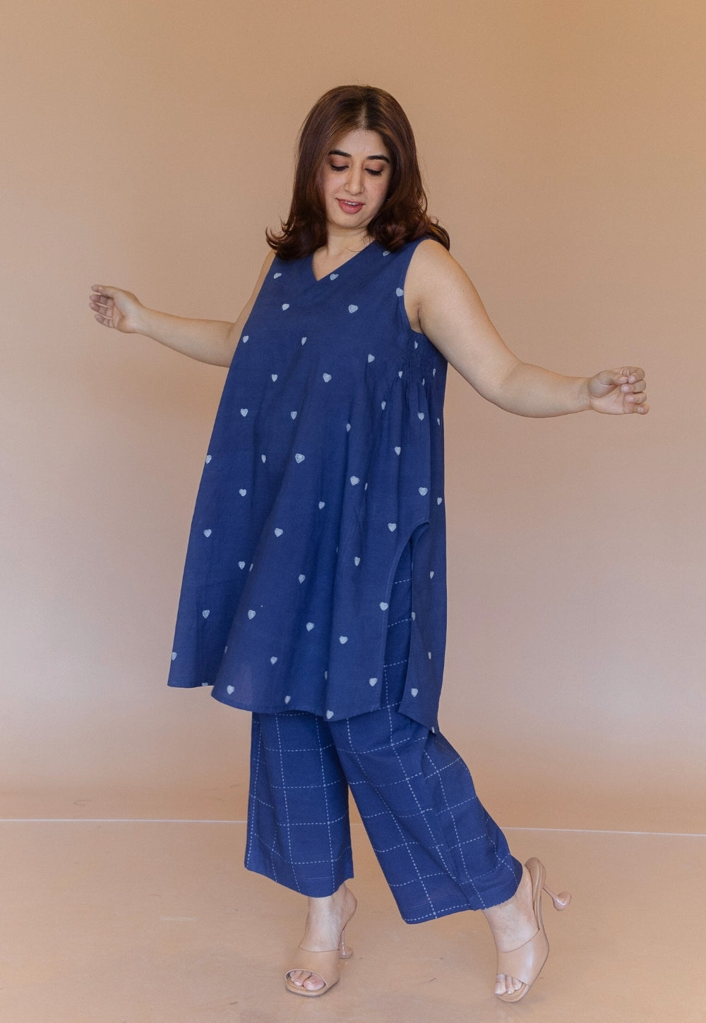 Arvika Blue Dabu Cotton A Line Co-Ord Set