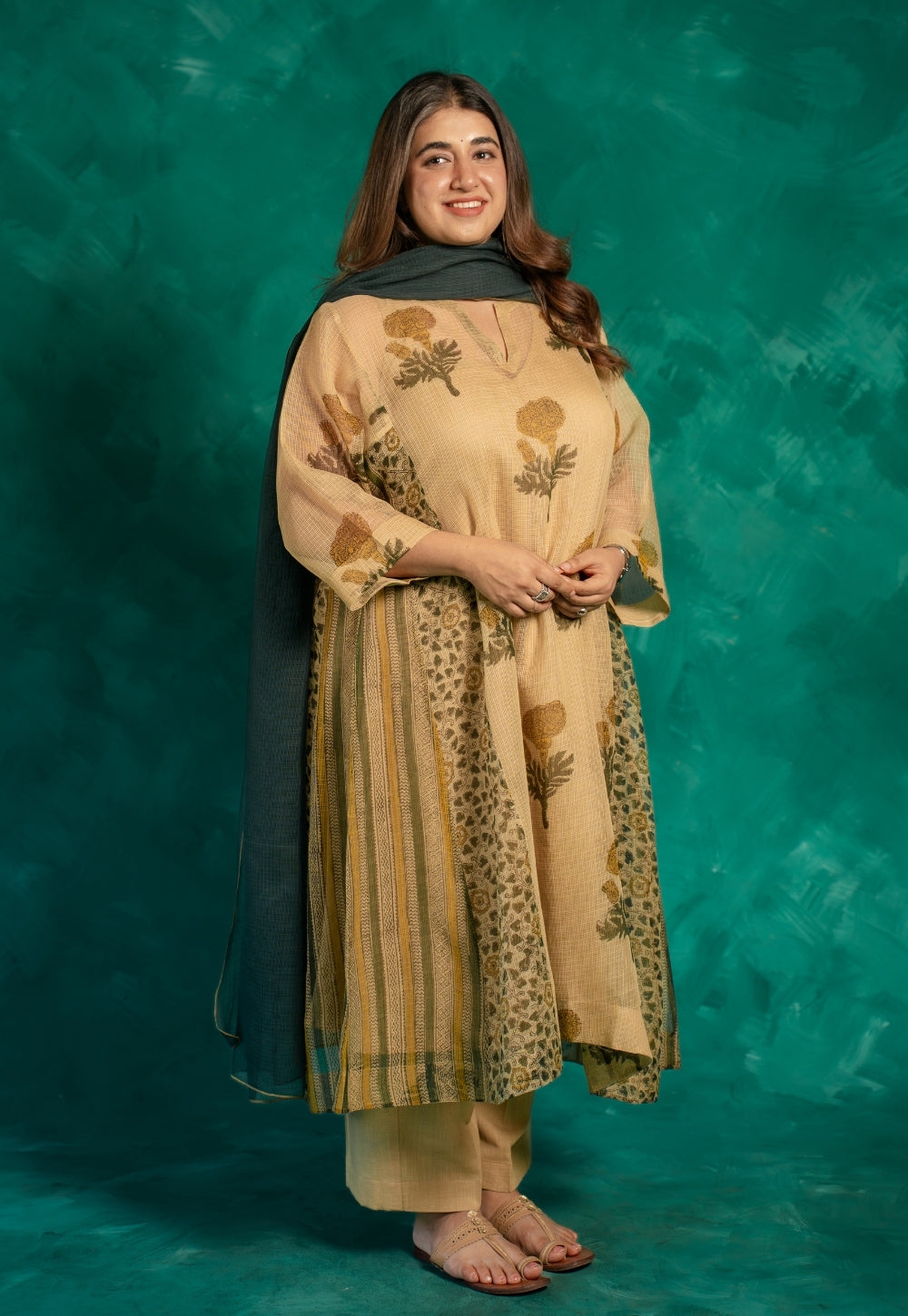 Green Solid Kota Doria Cotton Dupatta