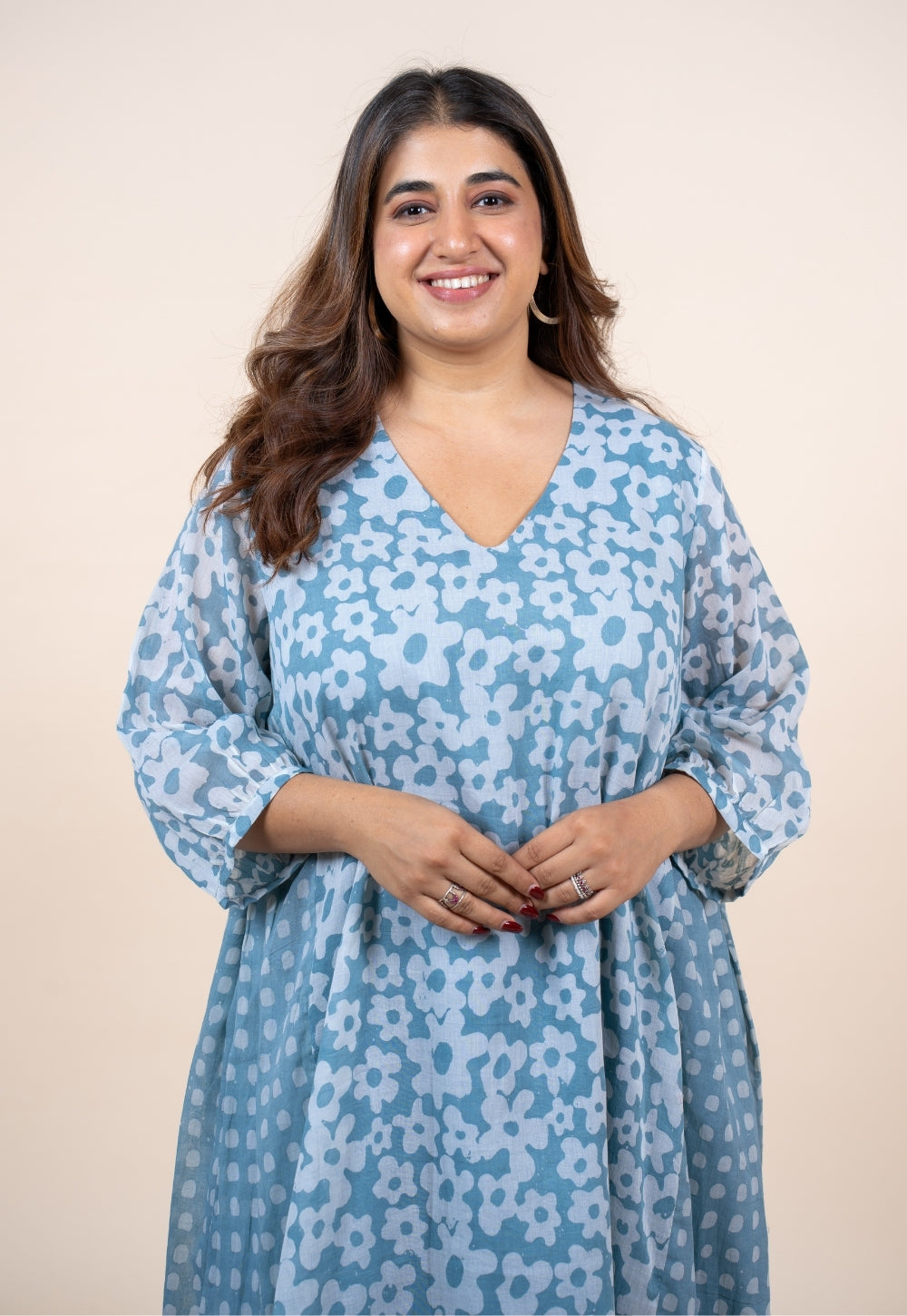 Ayesha Blue Batik MulMul A Line Dress