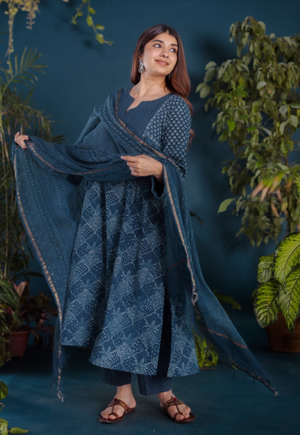 Raunak Blue Ajrakh Cotton Kali Kurta