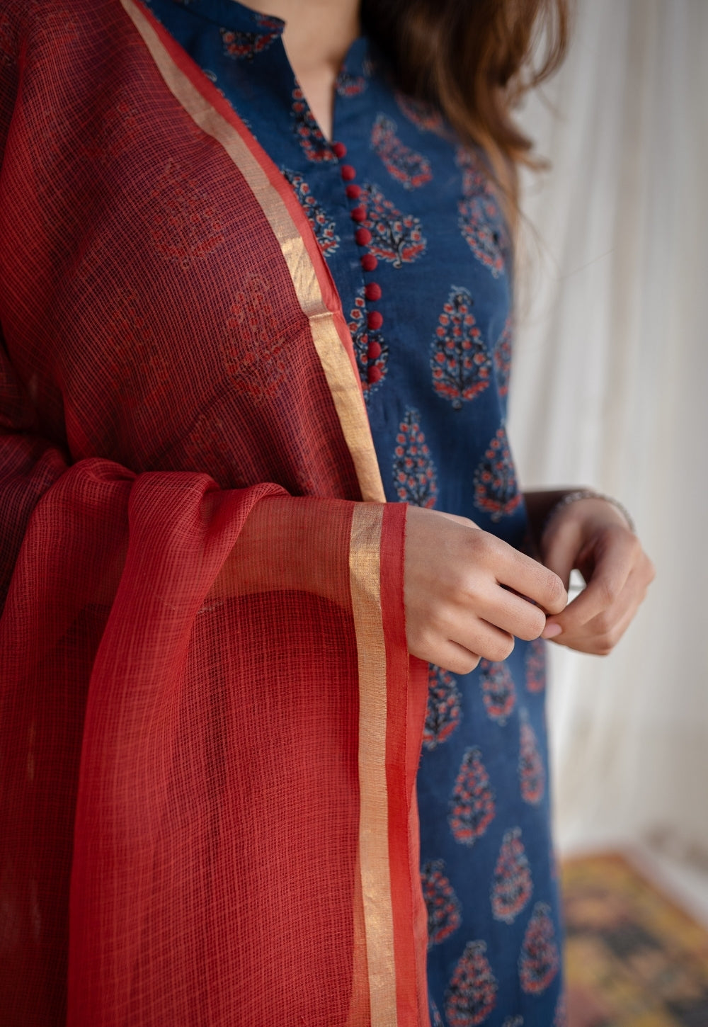 Red Kota Doria Cotton Dupatta