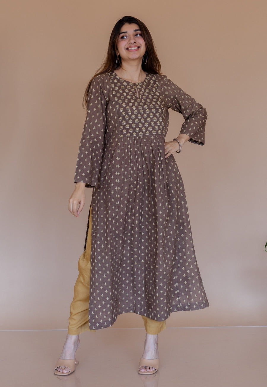 Shikha Brown Ajrakh Cotton Kali Kurta