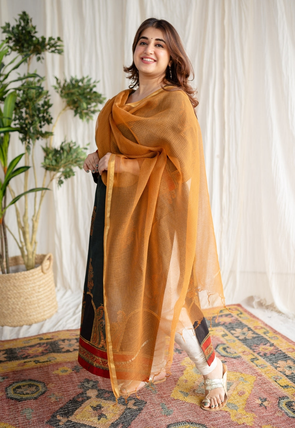 Mustard Kota Doria Cotton Dupatta